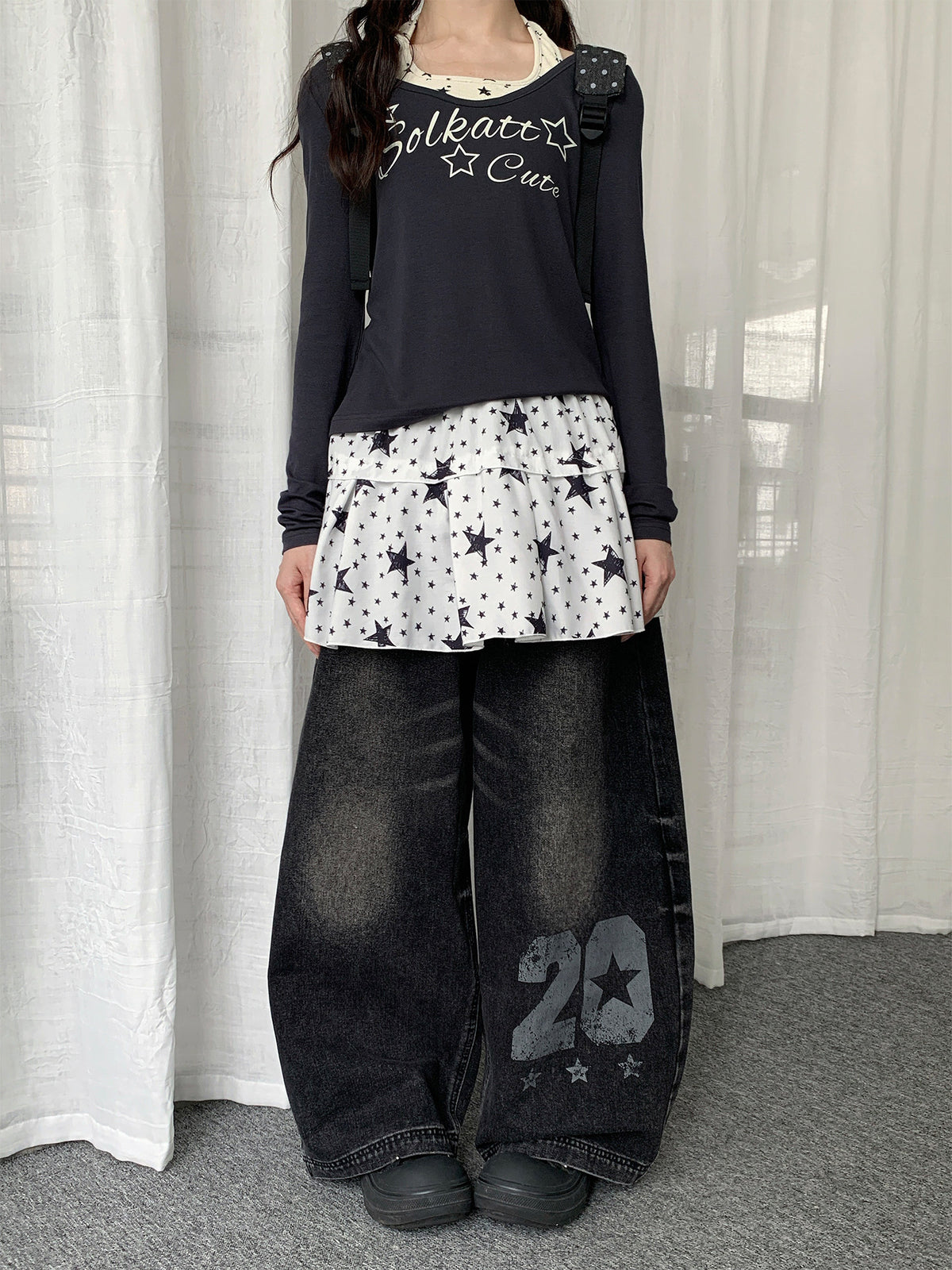 Star Print Layering Mini Skirt