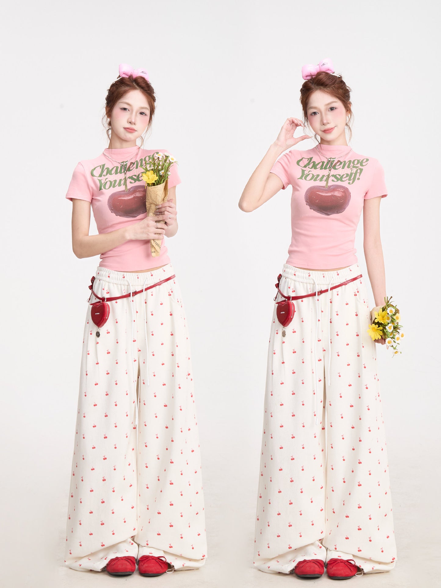 Challenge Yourself Cherry Graphic Baby Tee