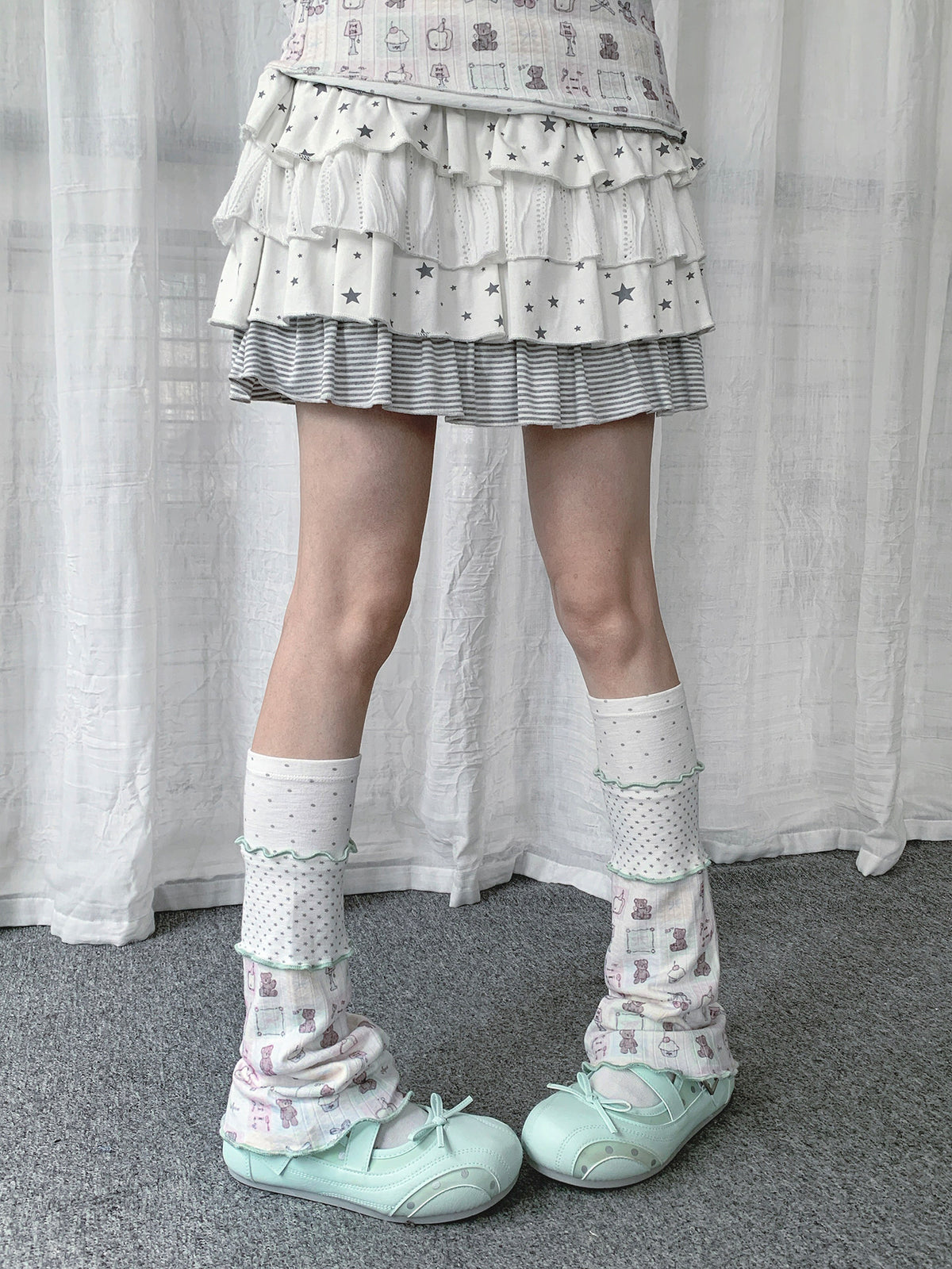 Teddy Bear Polka Dot Patchwork Leg Warmers