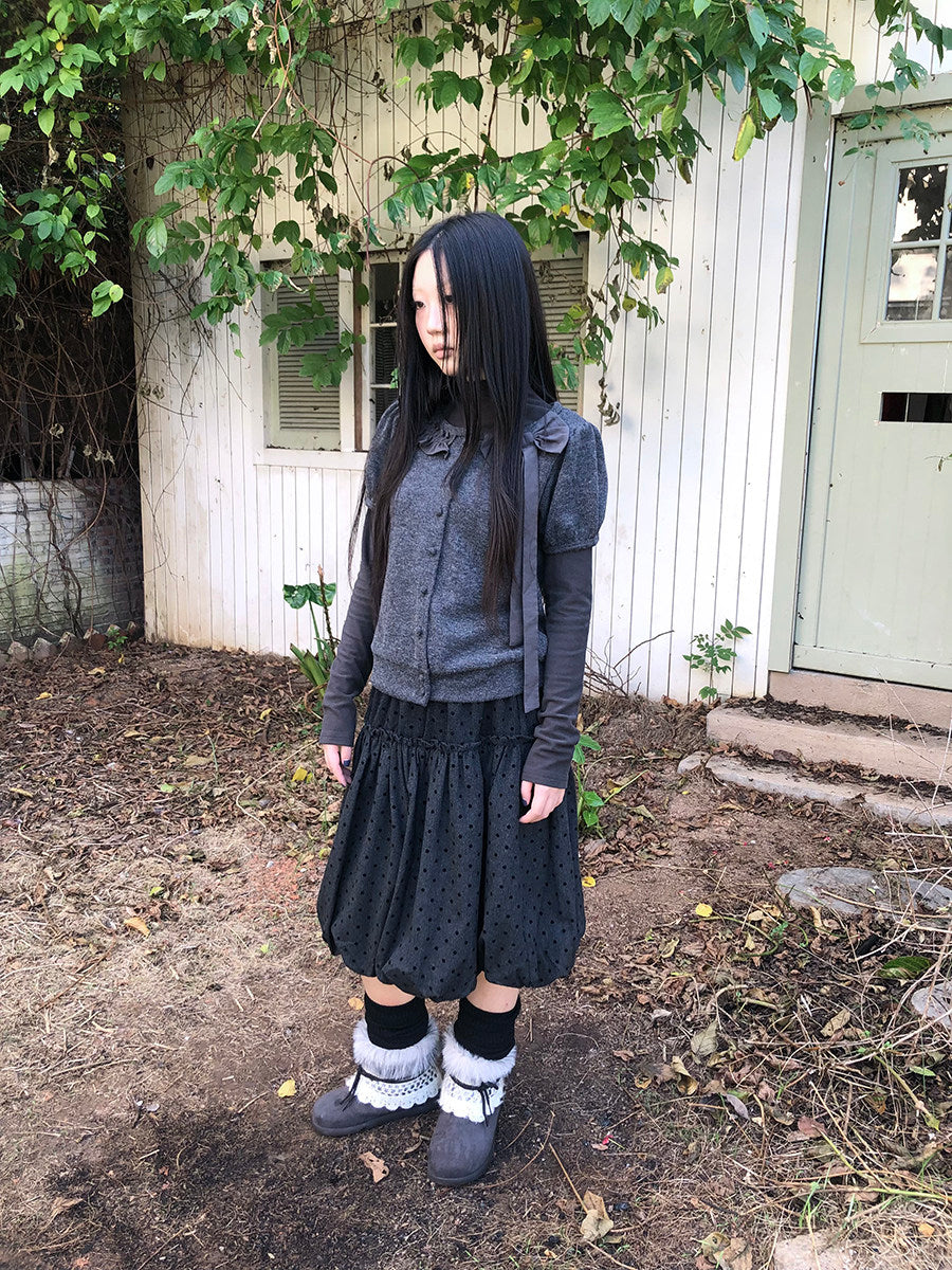 Bow-Detail Knit Cardigan & Long Sleeve Two-Piece Set