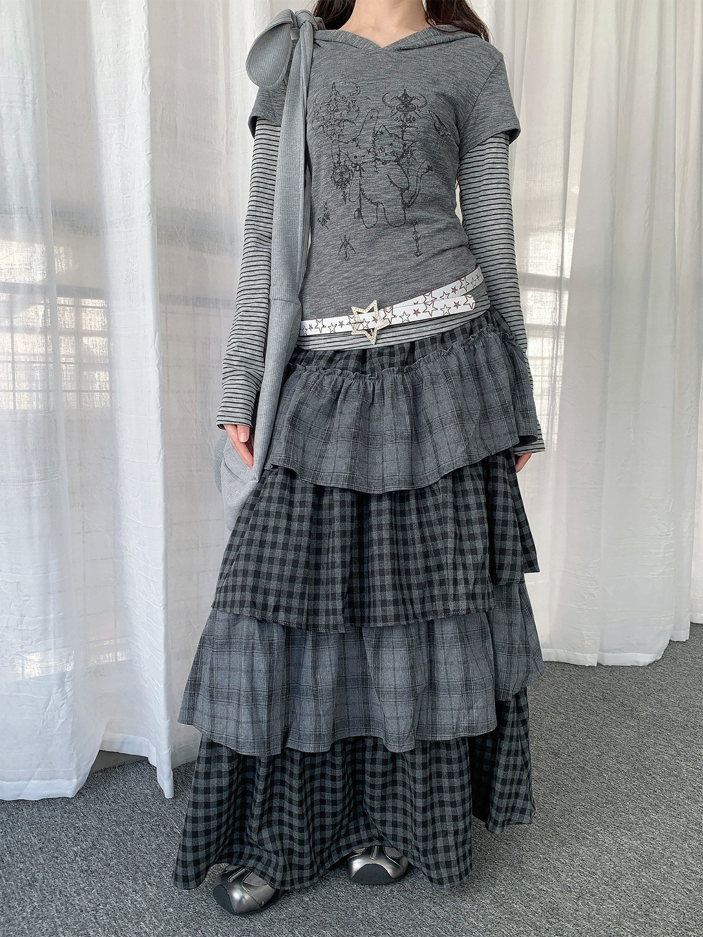 Layered Plaid Tiered Maxi Skirt
