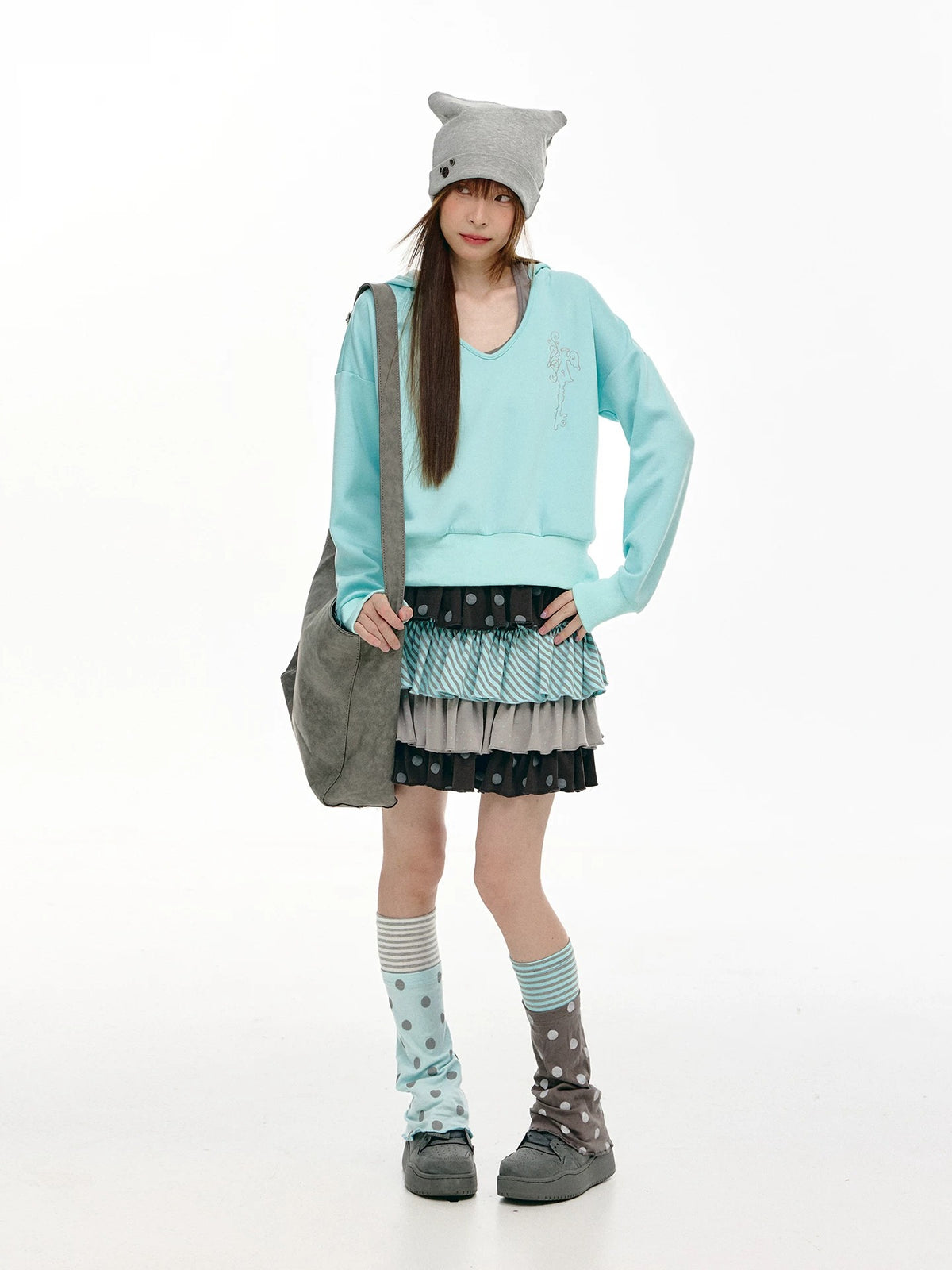 Mint Haze Faux-Layer Halter Hooded Sweatshirt