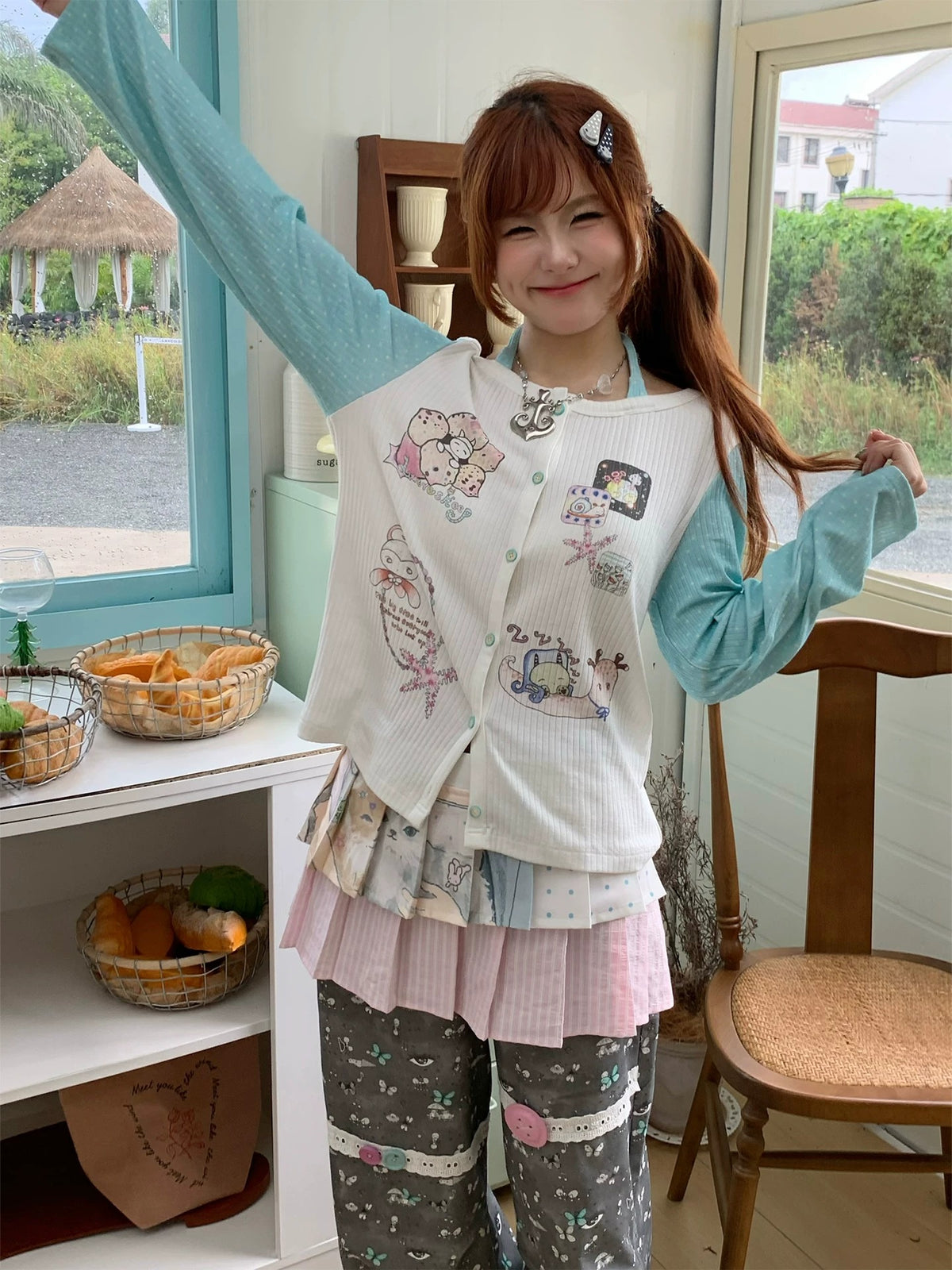 Pink Cat Double-Layer Layering Skirt