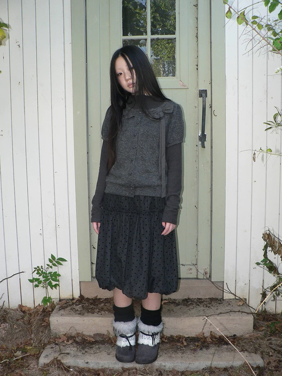 Bow-Detail Knit Cardigan & Long Sleeve Two-Piece Set