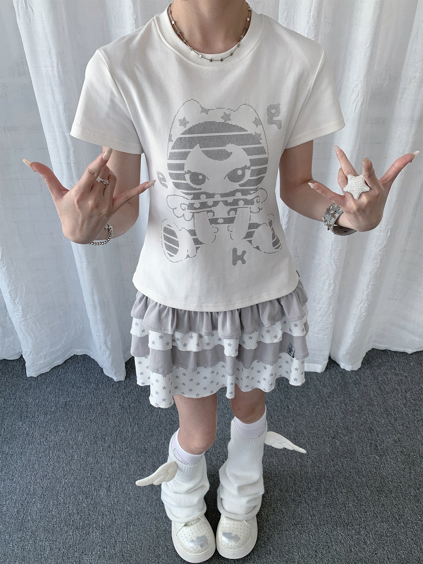 Angel Kitty Star Graphic Fitted Tee