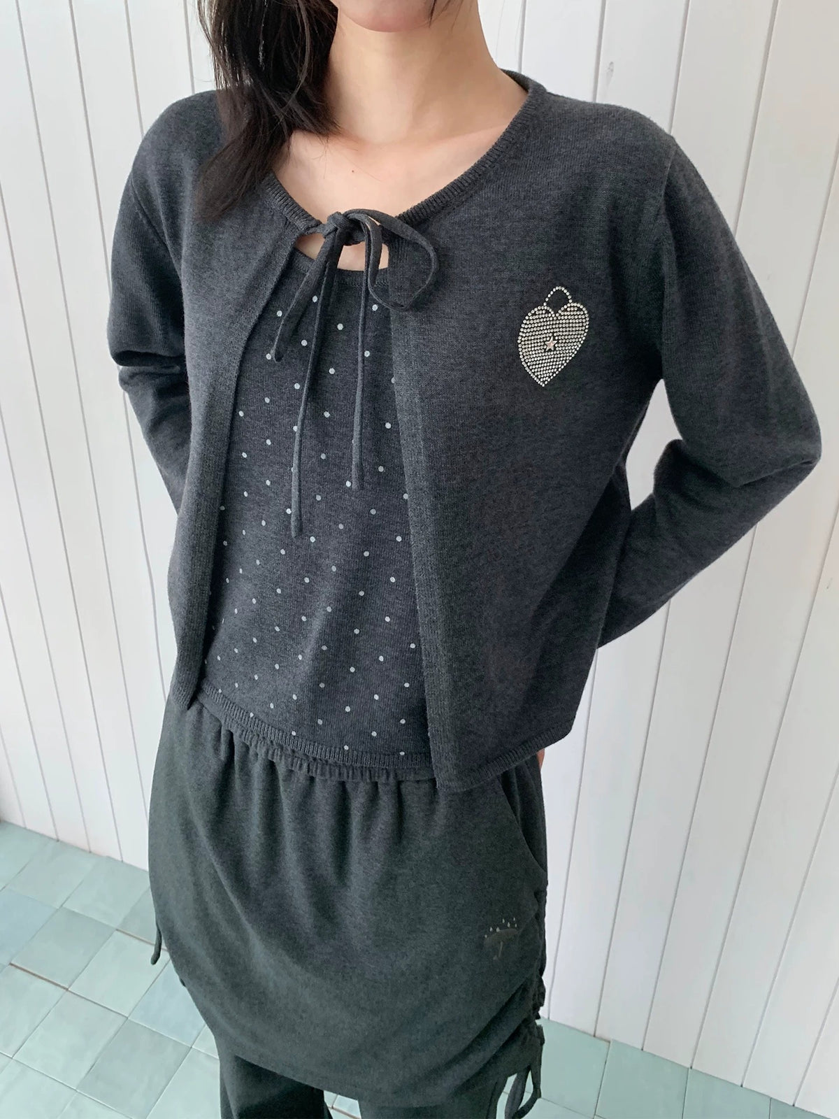 Polka Dot Cami & Tie-Front Cardigan Set
