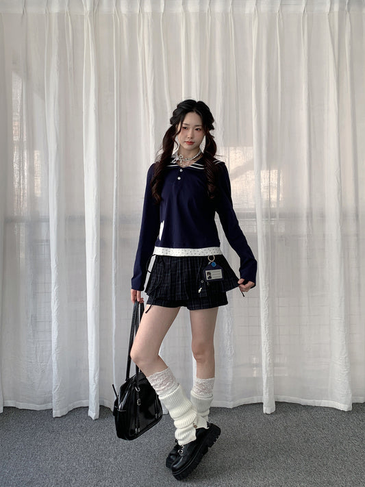 Vintage Plaid Layered Tie-Waist Skort Shorts