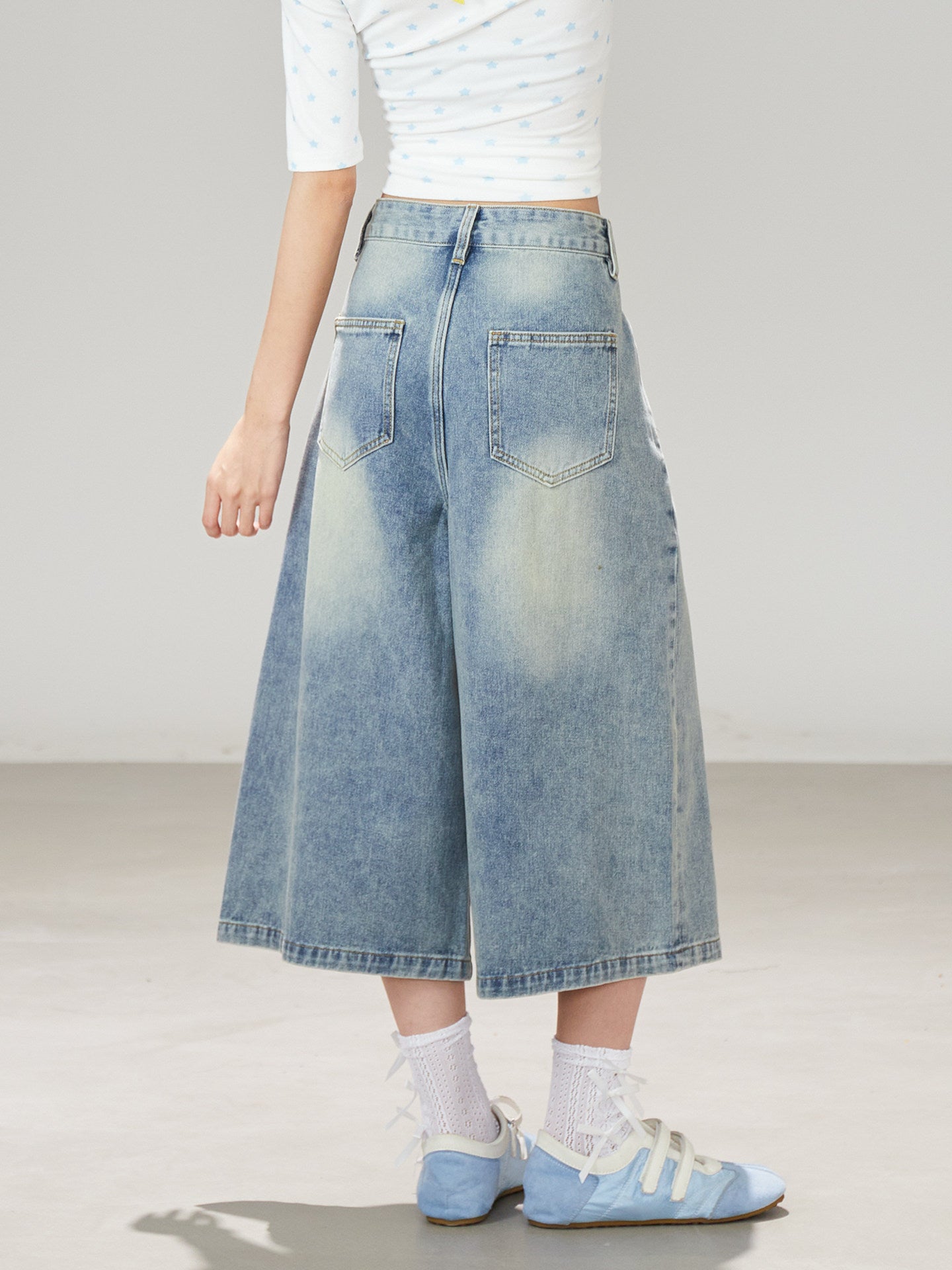 Blue Star Wide-Leg Denim Pants