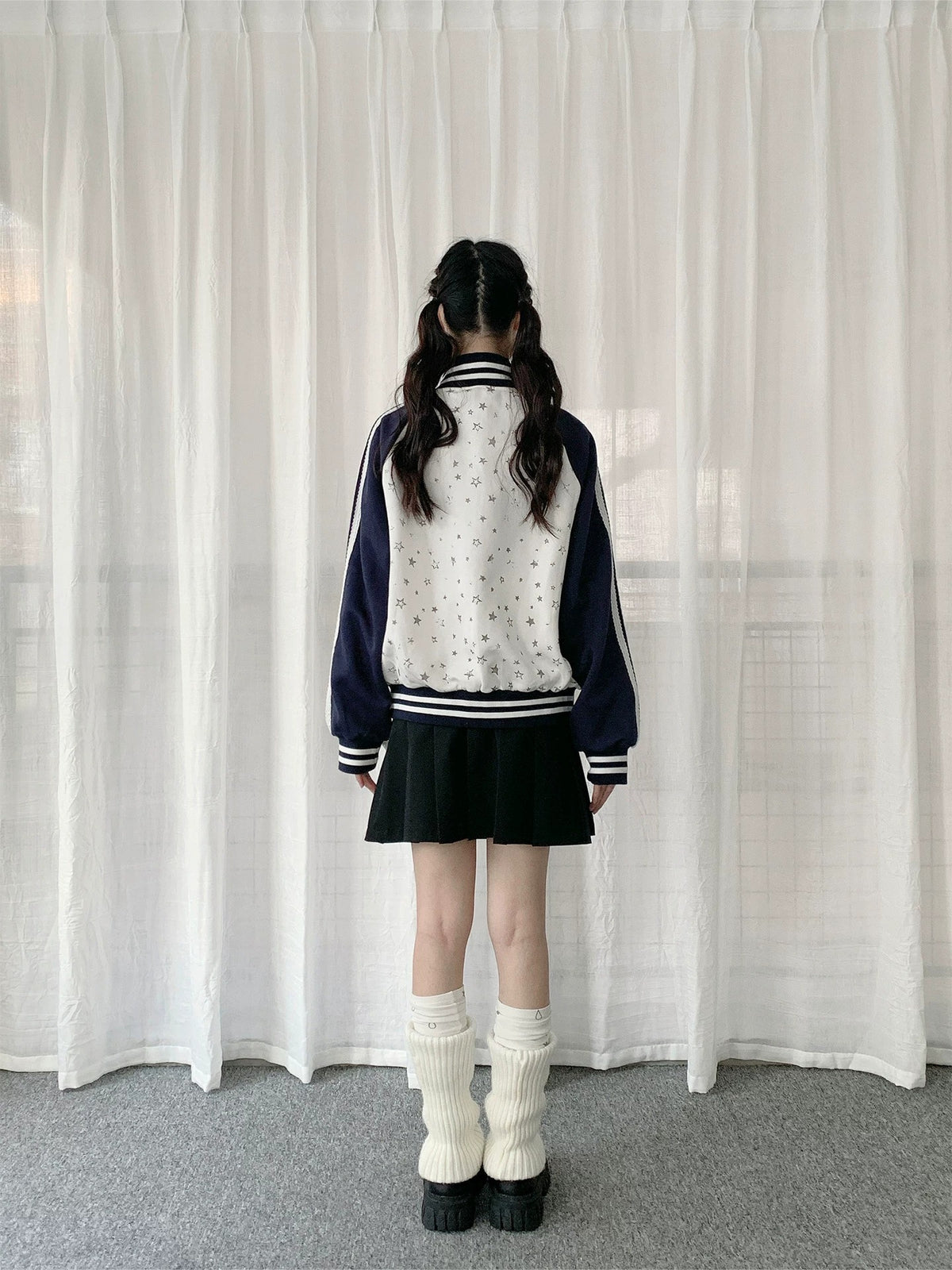 Star Print Contrast Zip-Up Track Jacket
