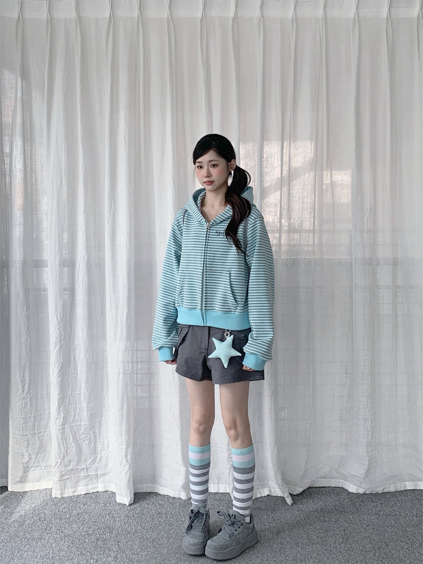 Contrast-Stitch Utility Pocket Shorts