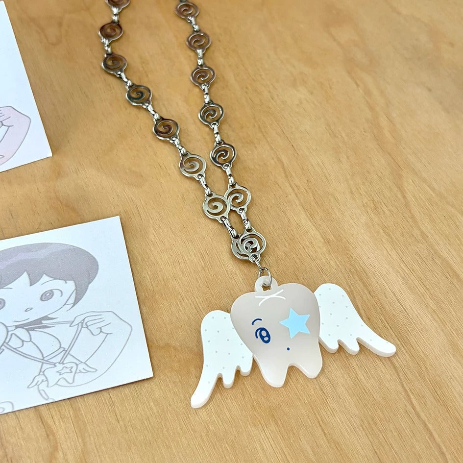Please Take Care Angel Tooth Necklace