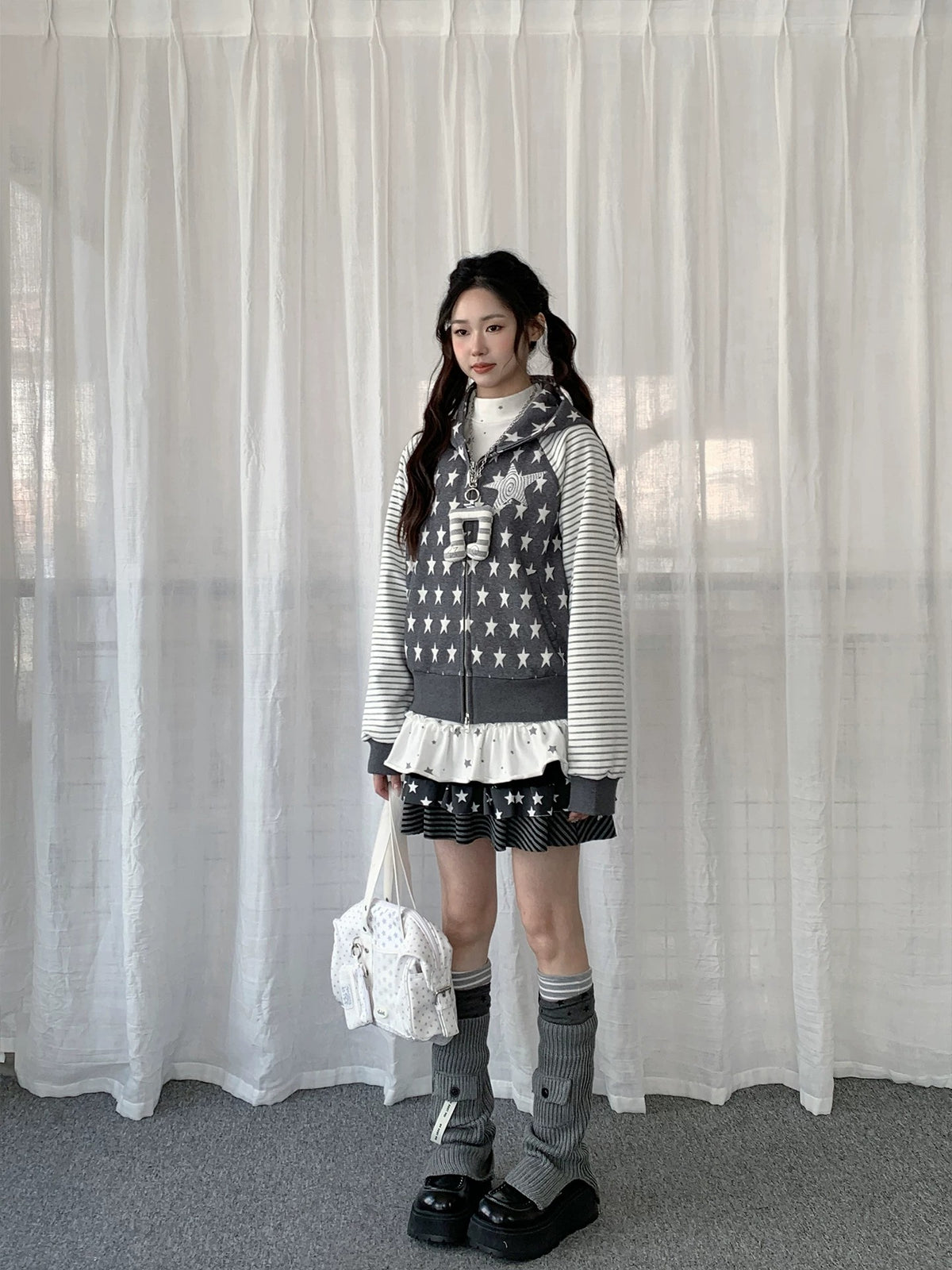 Star & Stripe Patchwork Zip-Up Hoodie