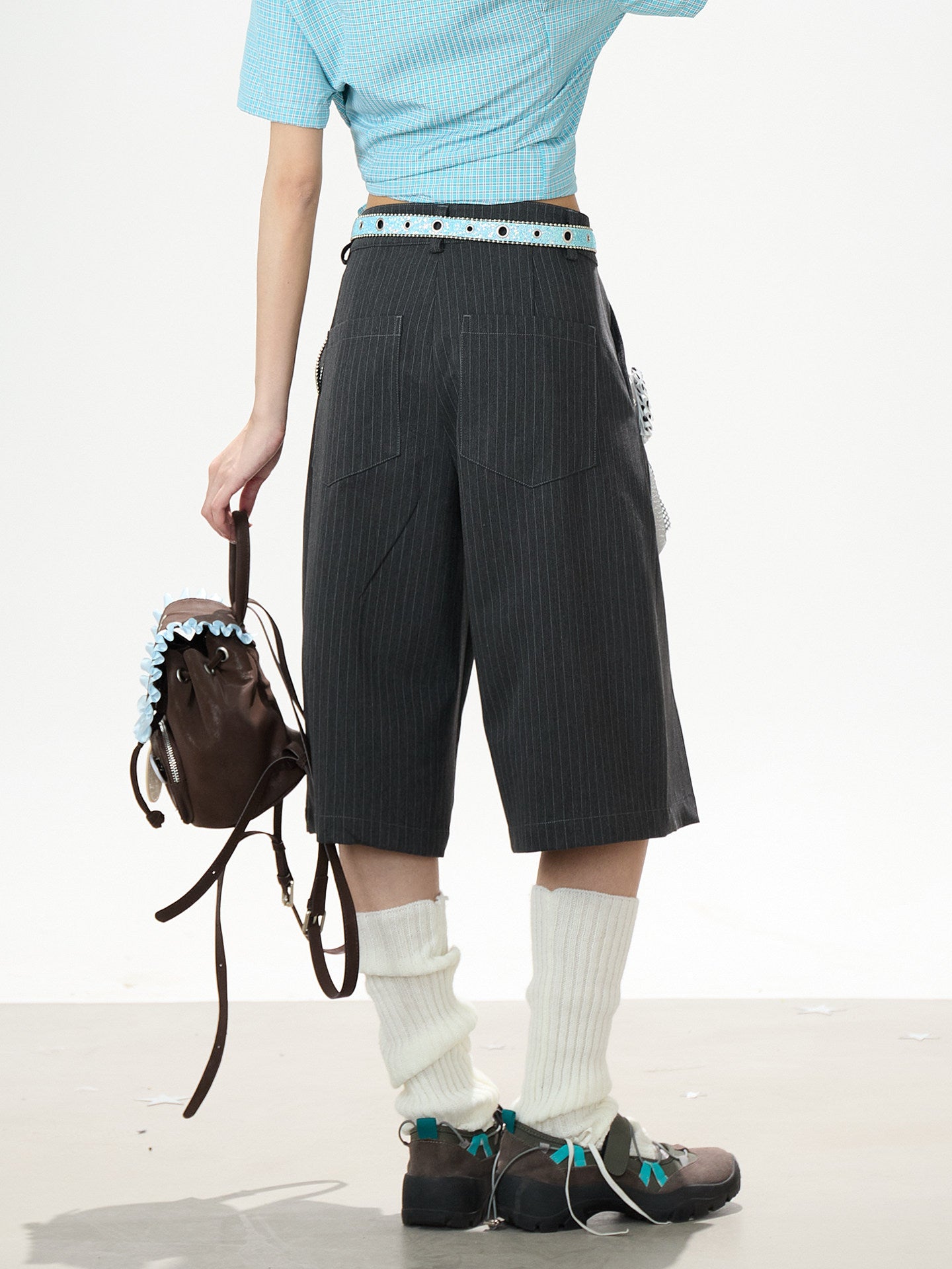 Dark Gray Pinstripe Wide-Leg Shorts