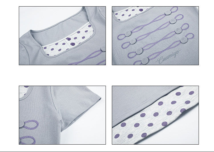 Lilac Polka Dot Faux-Layer Fitted Tee