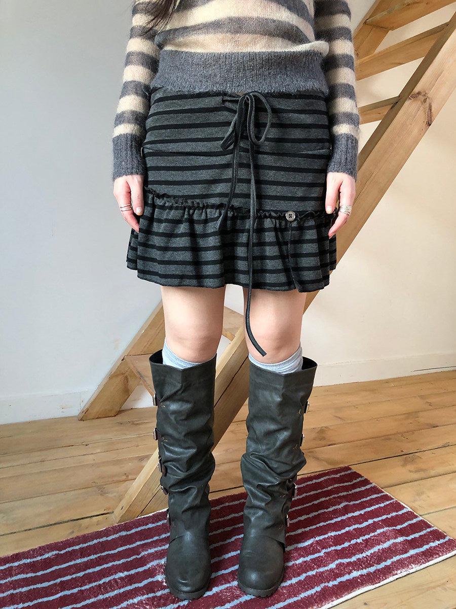 Striped Pleated Tie-Waist Mini Skirt
