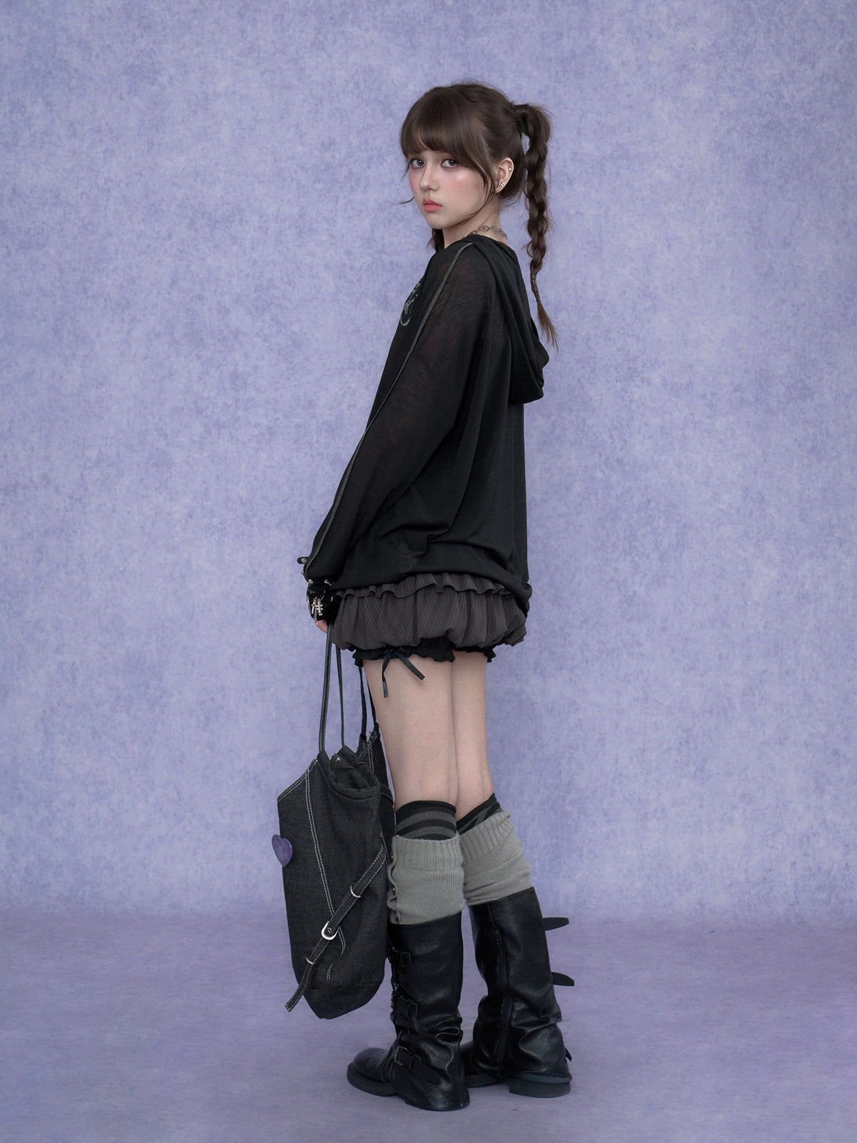 Double-Waist Pinstripe Ruffle Bubble-Hem Skort