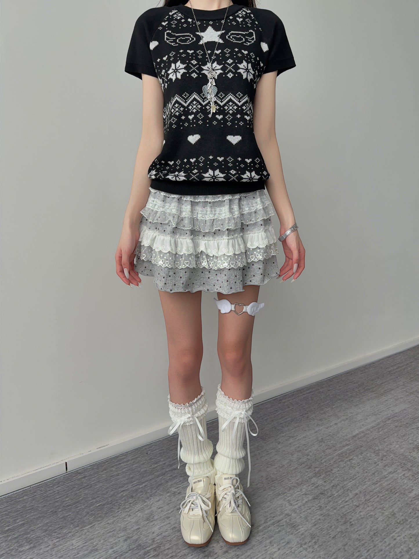 Star Wing Fair Isle Short-Sleeve Knit Top