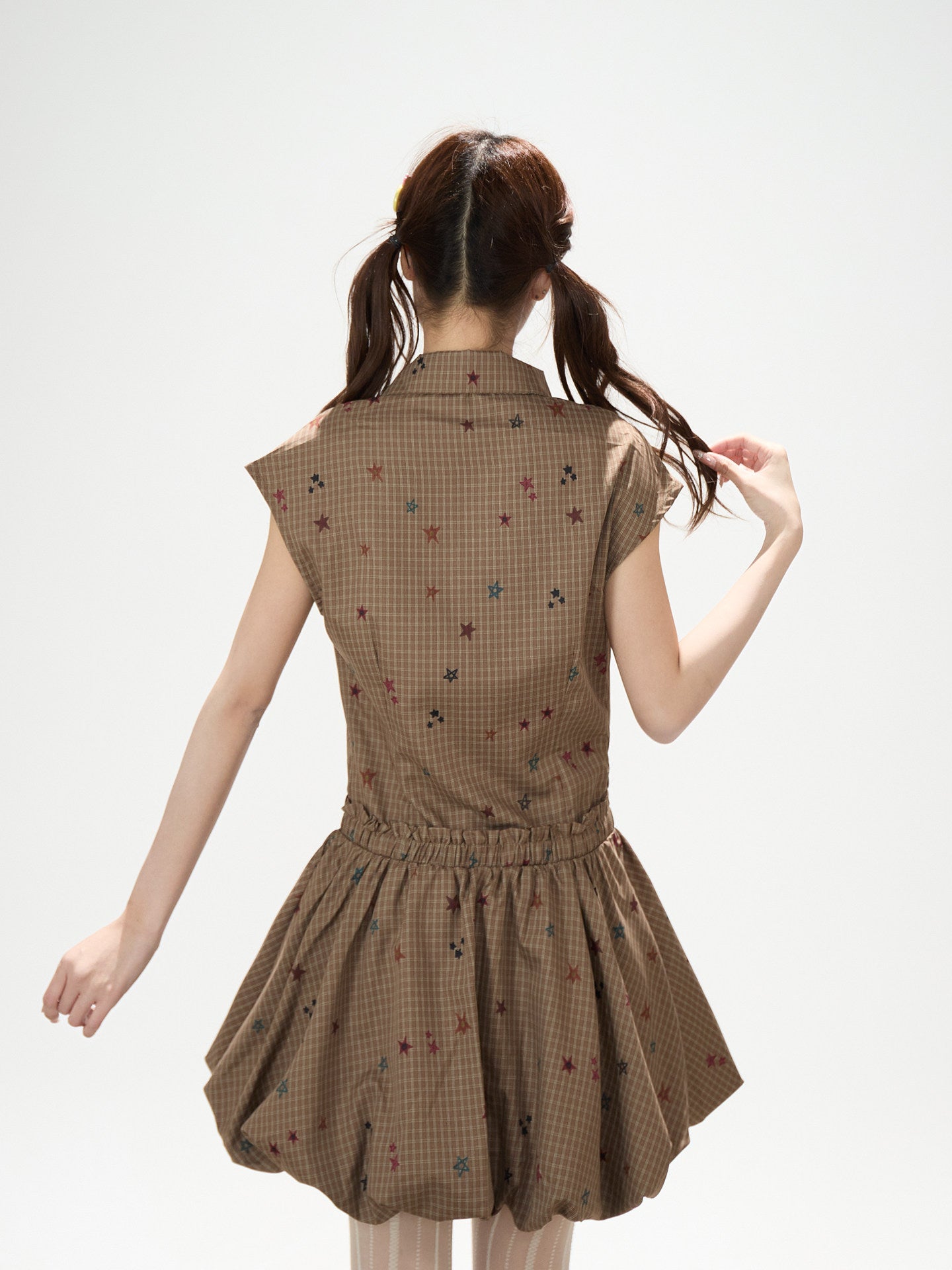 Starry Plaid Bubble Mini Dress