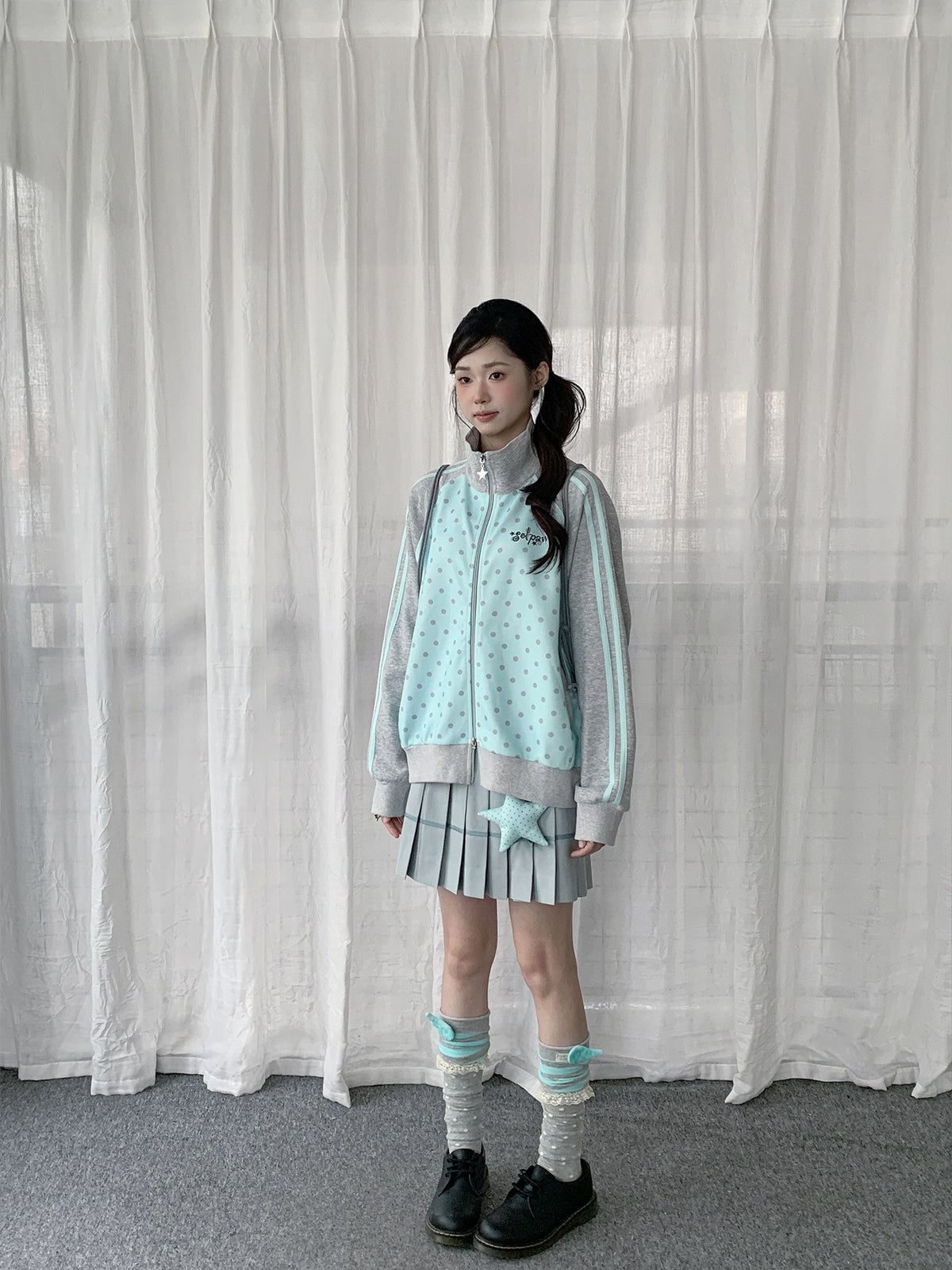 Polka Dot Stripe Zip-Up Track Jacket