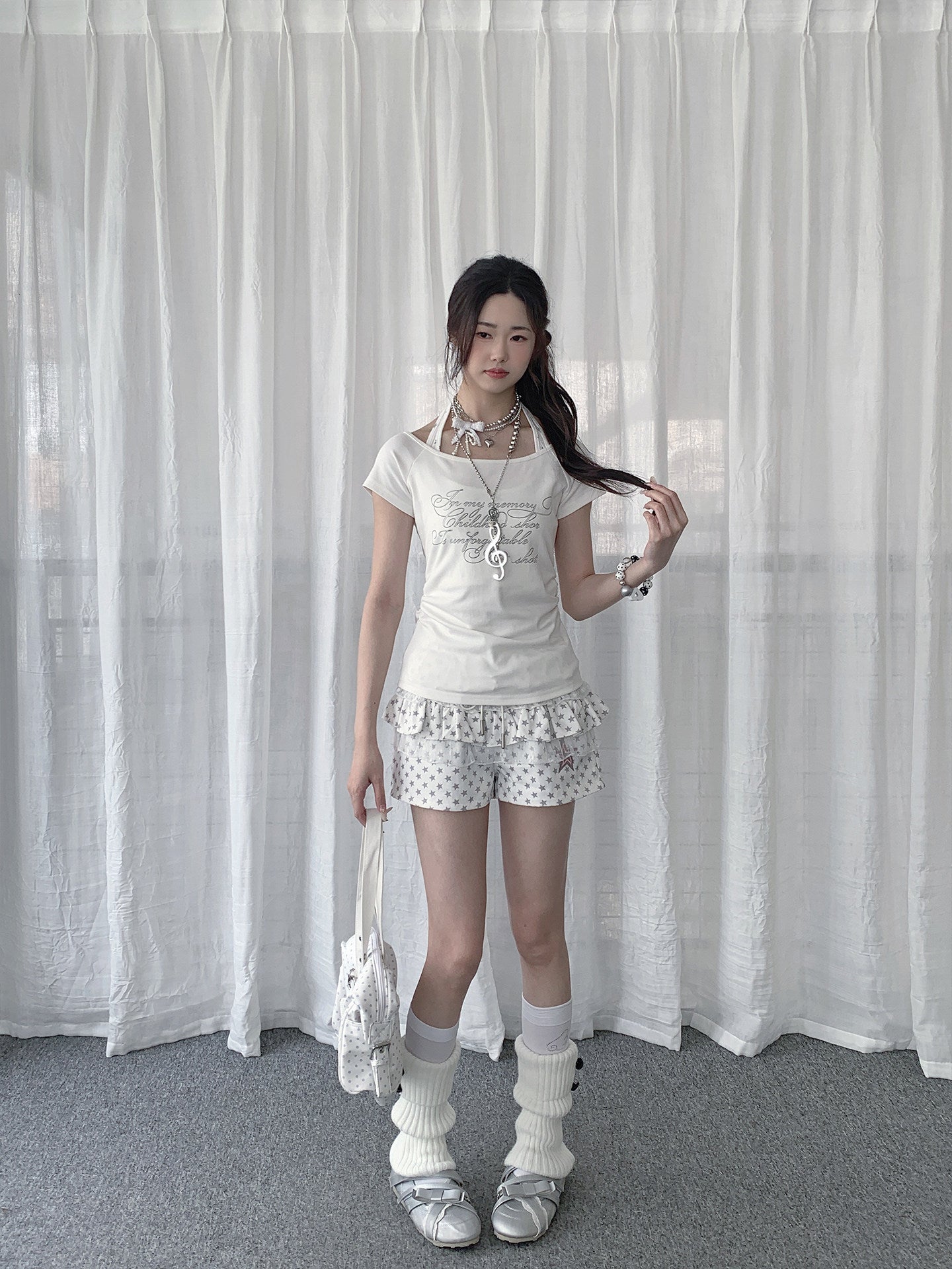Ivory Halter Faux-Layer Script Fitted Tee