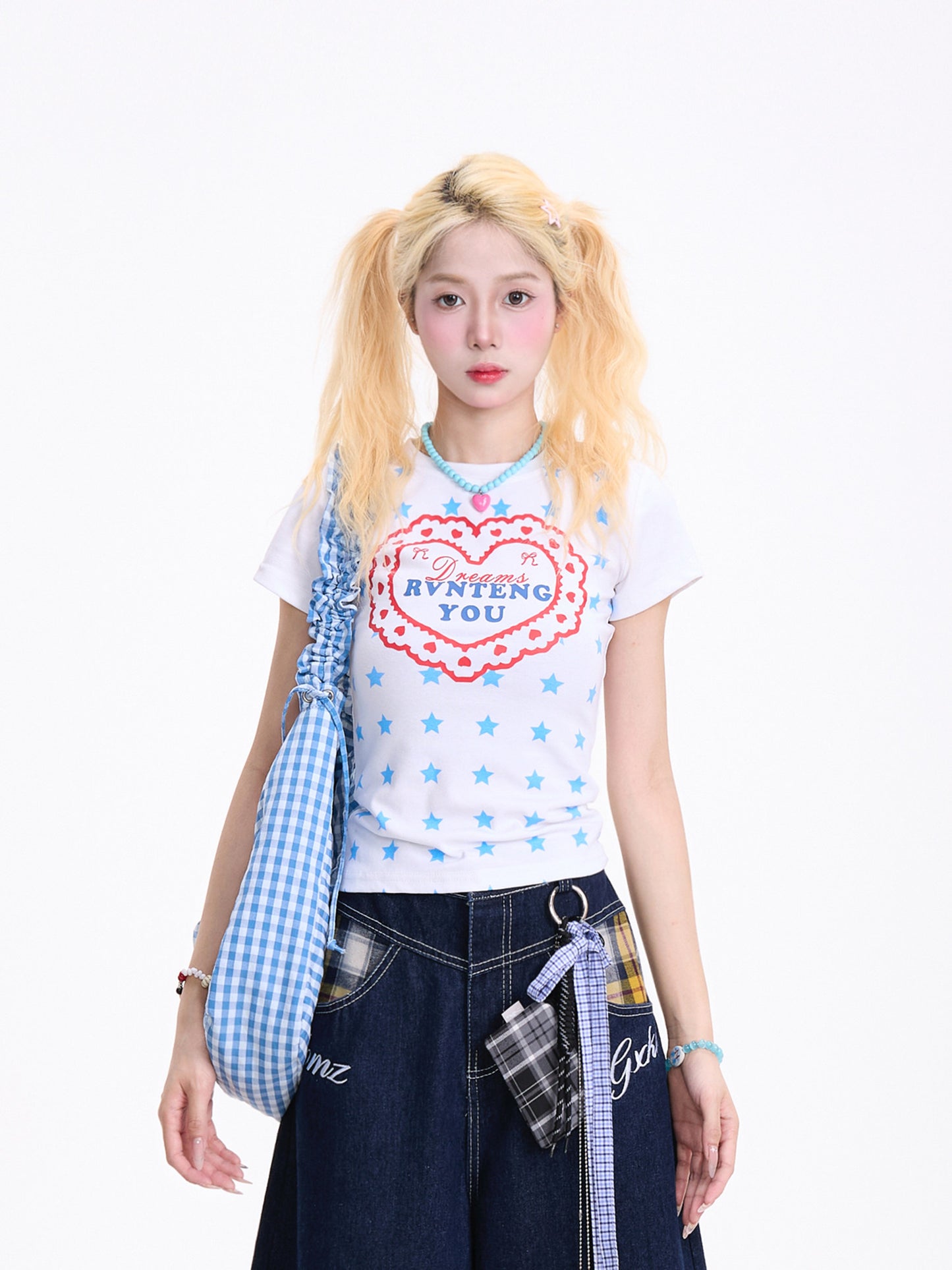 Dreams Star Baby Tee & Light Blue Wide-Leg Pants