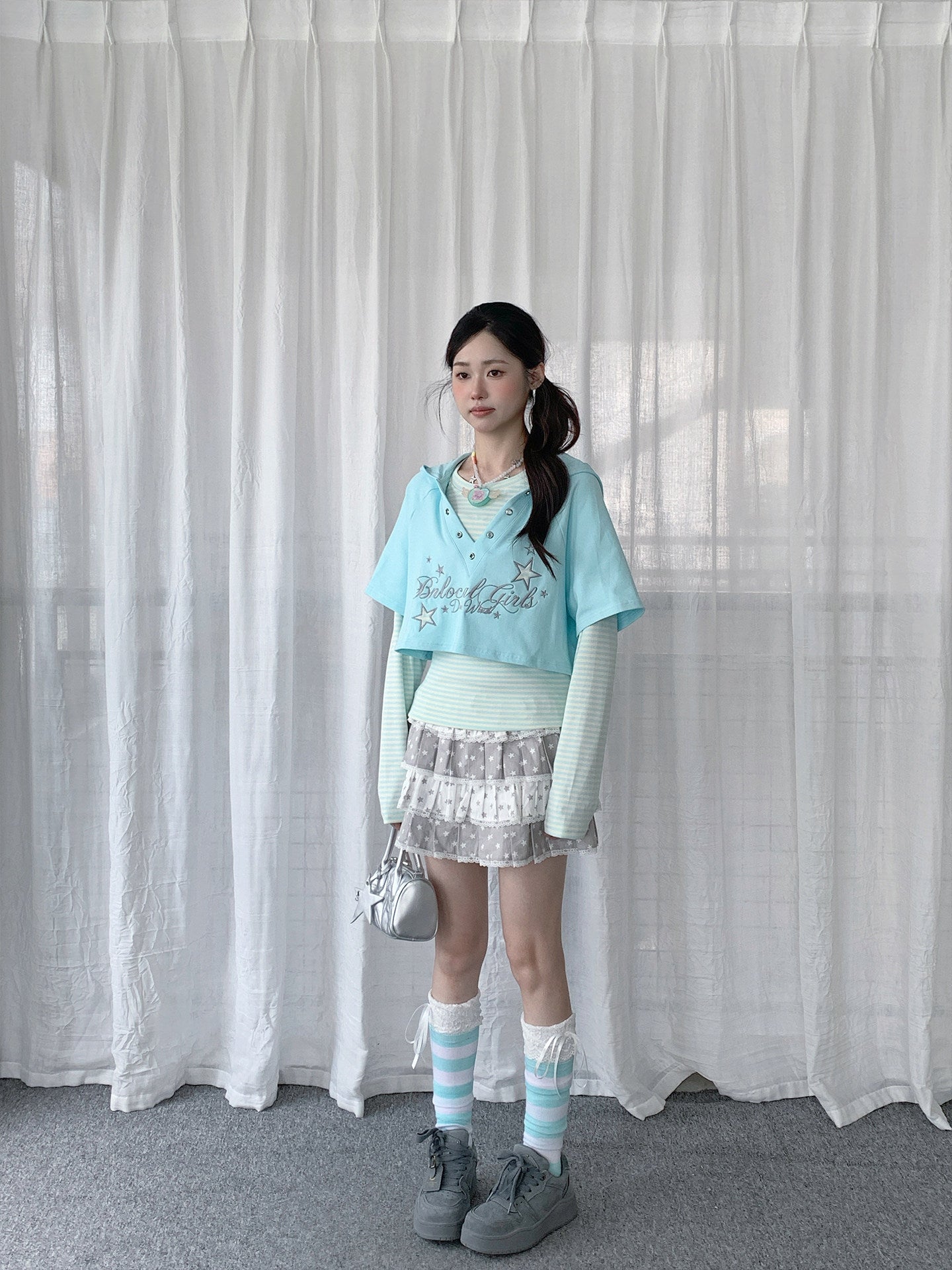 Star Whisper Layered Hoodie Two-Piece Top Set