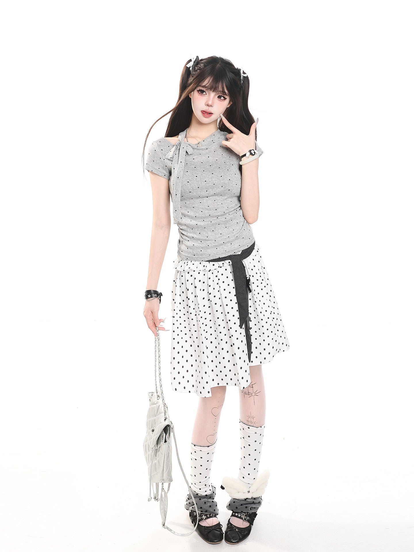Polka Dot Tie-Neck Baby Tee