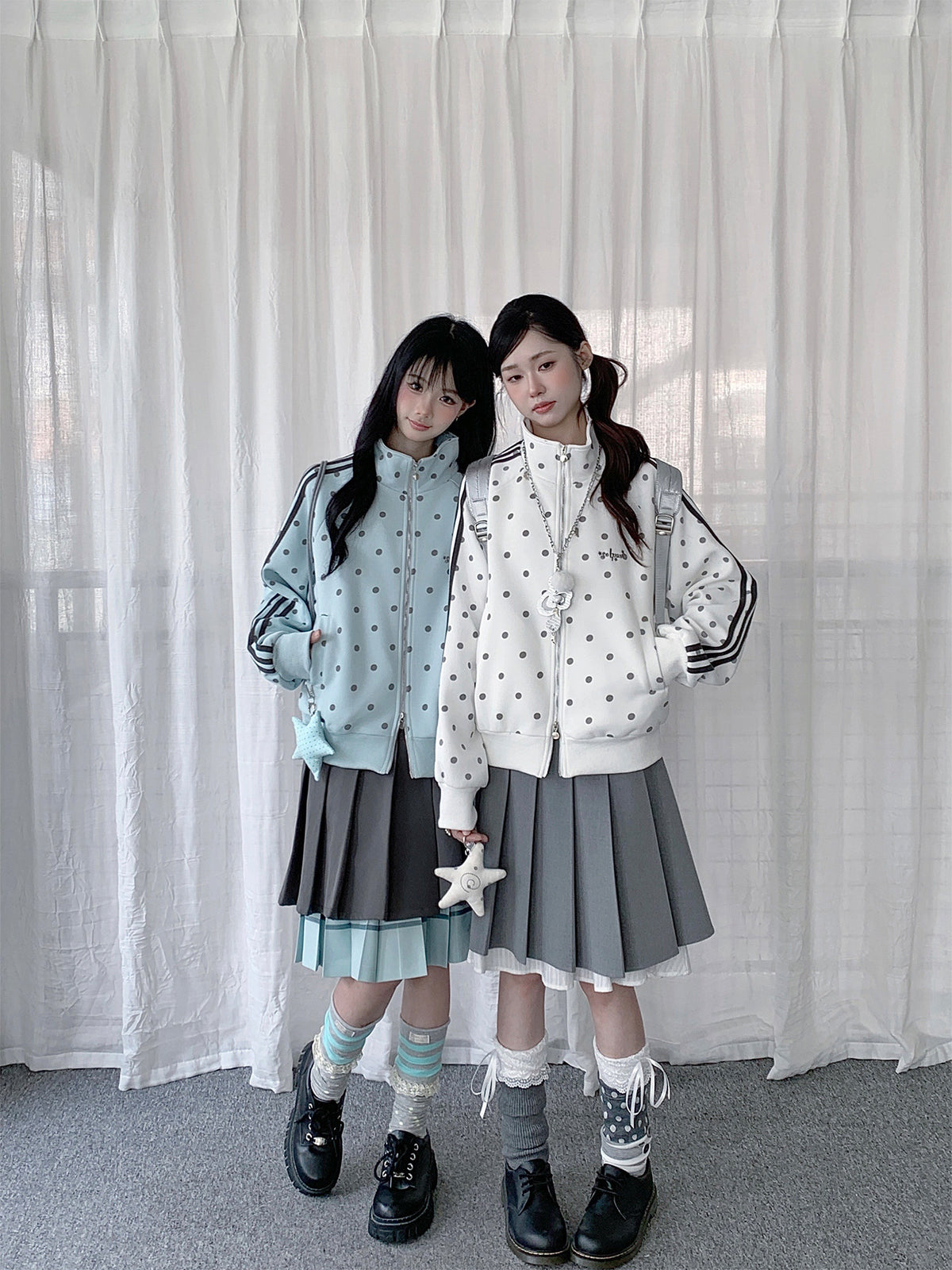Polka Dot Stripe Zip-Up Track Jacket