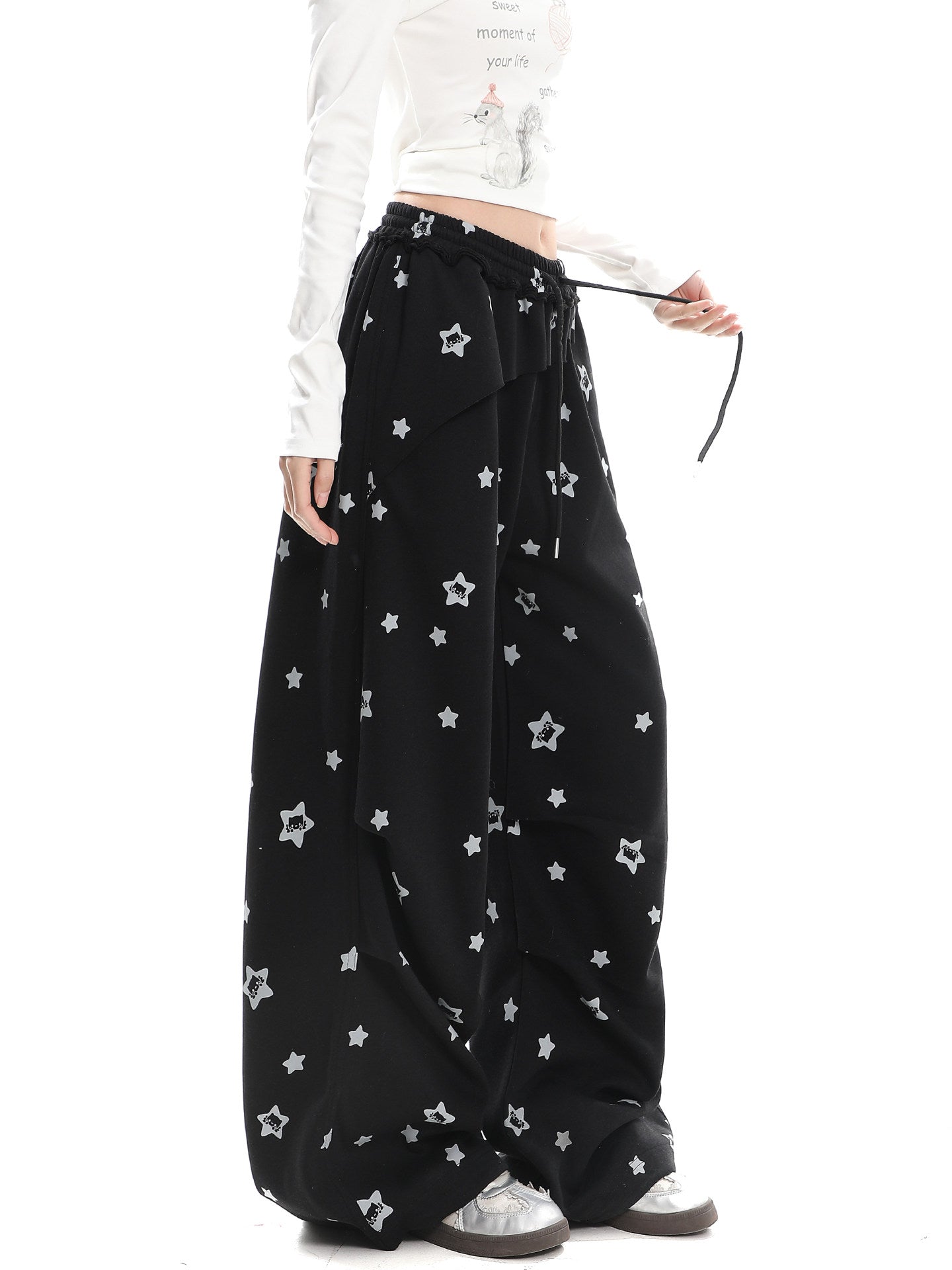 Star Kitty Layered Wide-Leg Pants