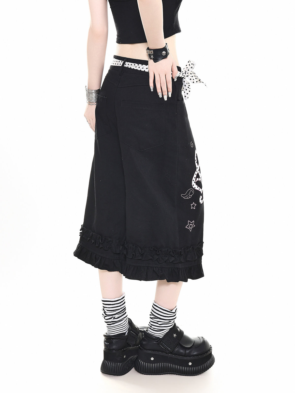 Polka Dot Music Note Ruffle Capri Pants