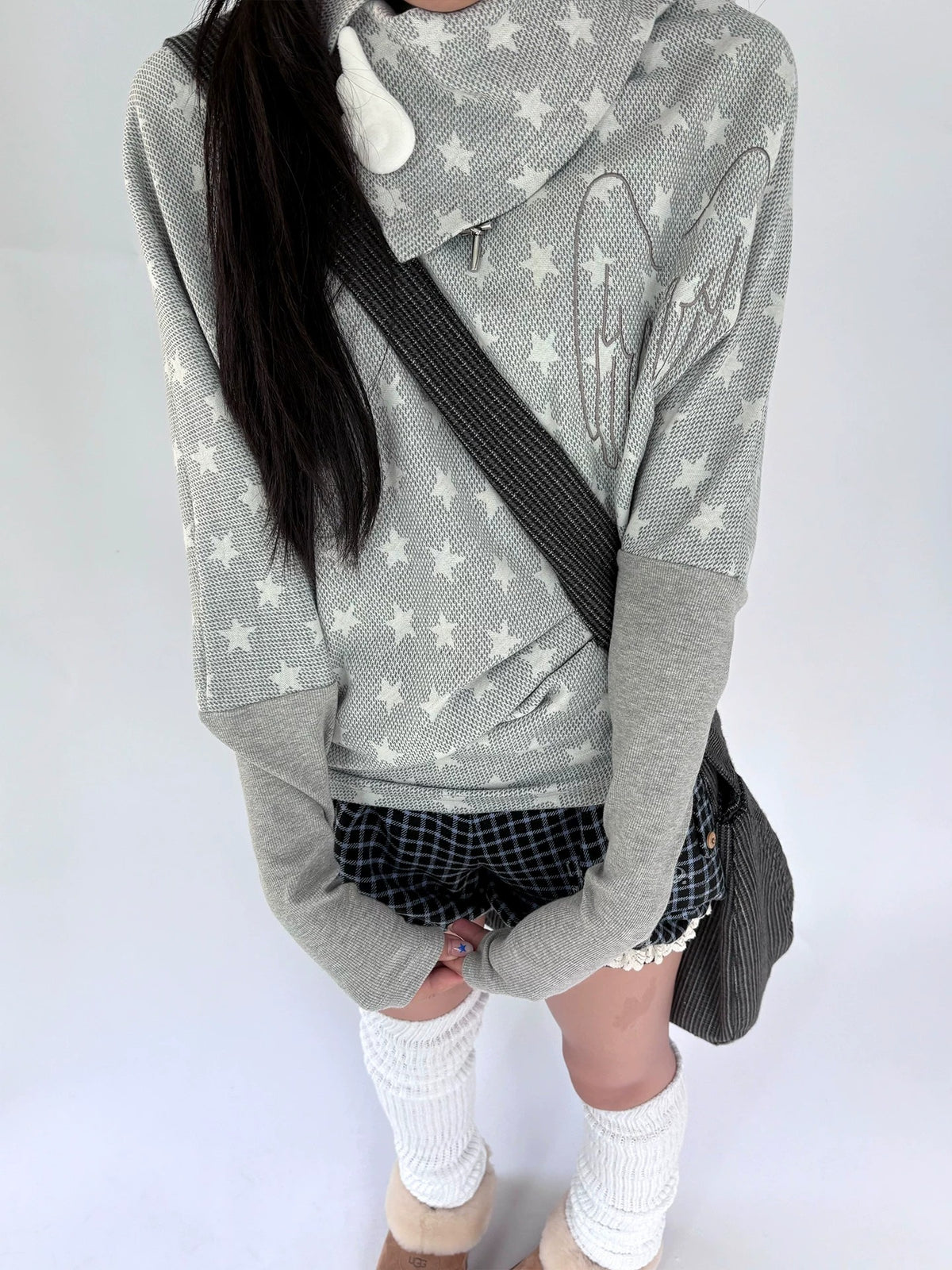 Asymmetric Star Drape Faux-Layer Long Sleeve Top