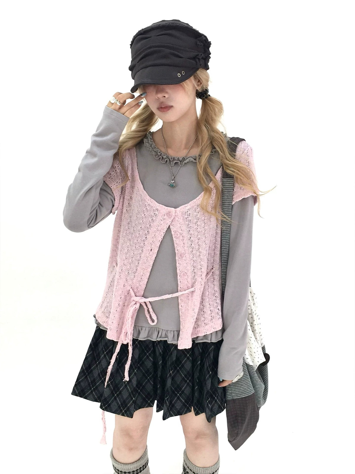 Blush Angel Wing Faux-Layer Knit Long Sleeve Top