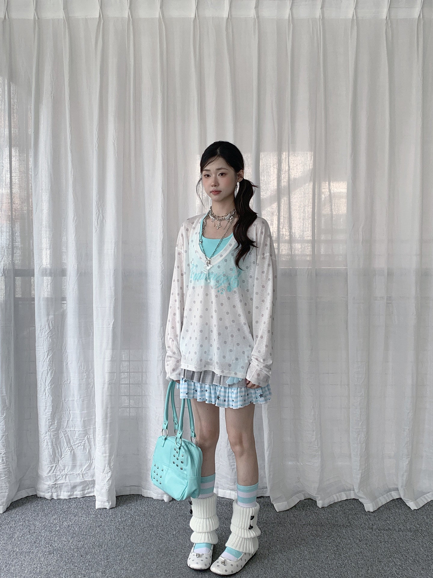 Star Veil Halter Two-Piece Long Sleeve Top Set