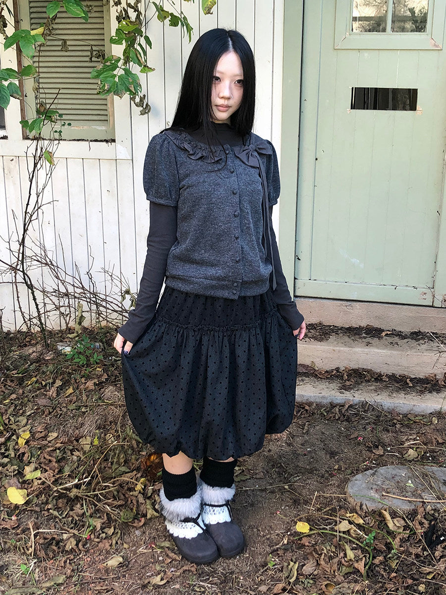 Bow-Detail Knit Cardigan & Long Sleeve Two-Piece Set
