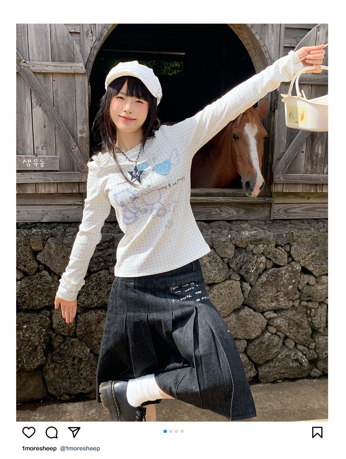 Cat Party Polka Dot Ruffle Long Sleeve Top