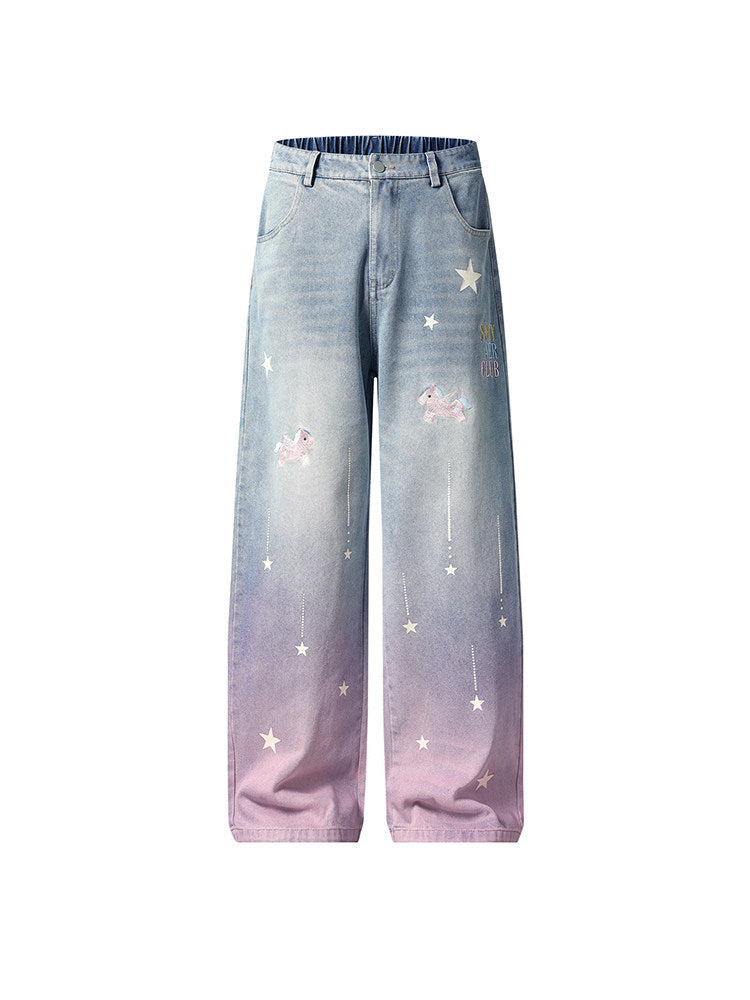 Dreamy Unicorn Star Washed Wide-Leg Jeans