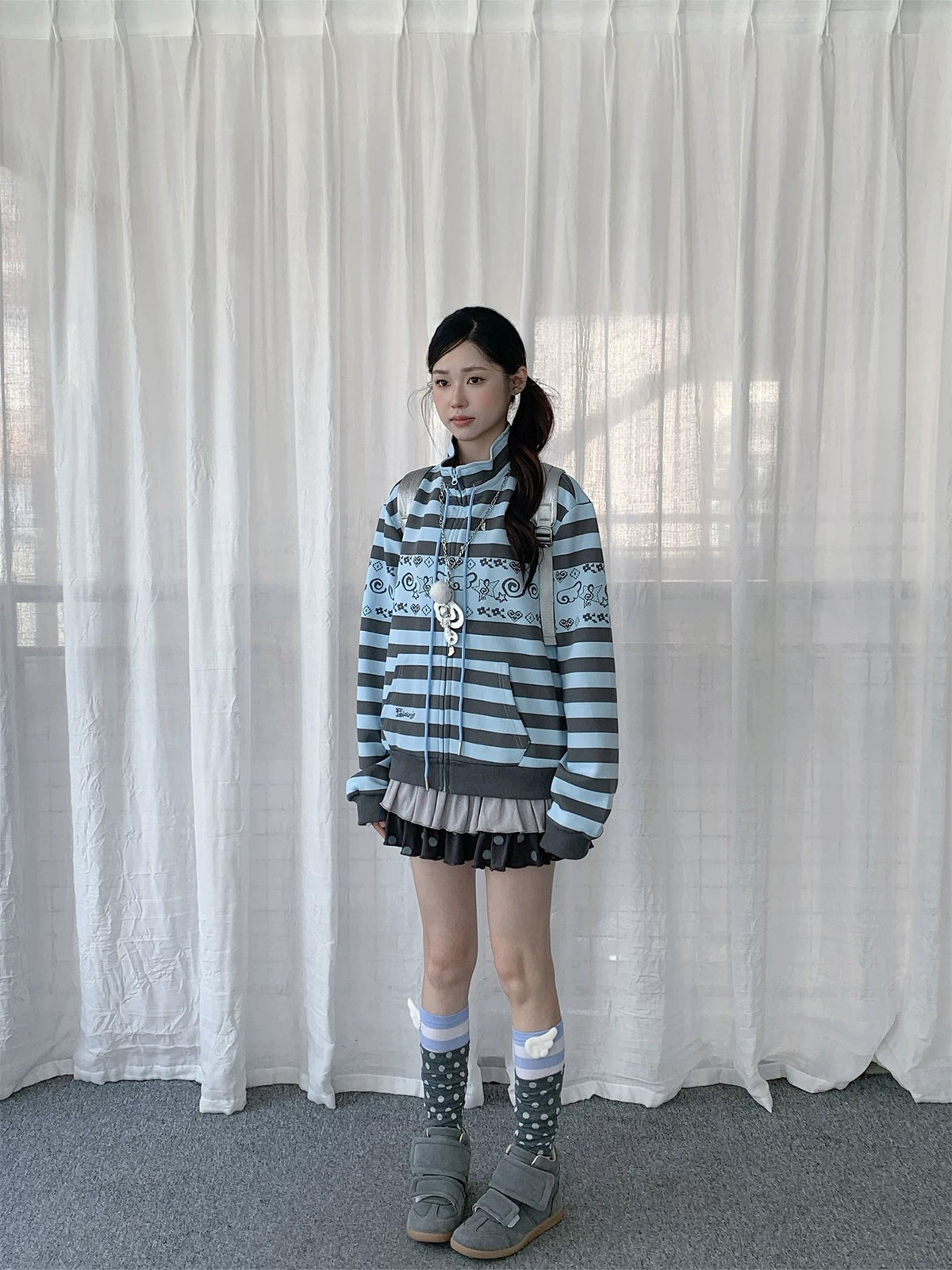 Striped Graphic Zip-Up Jacket