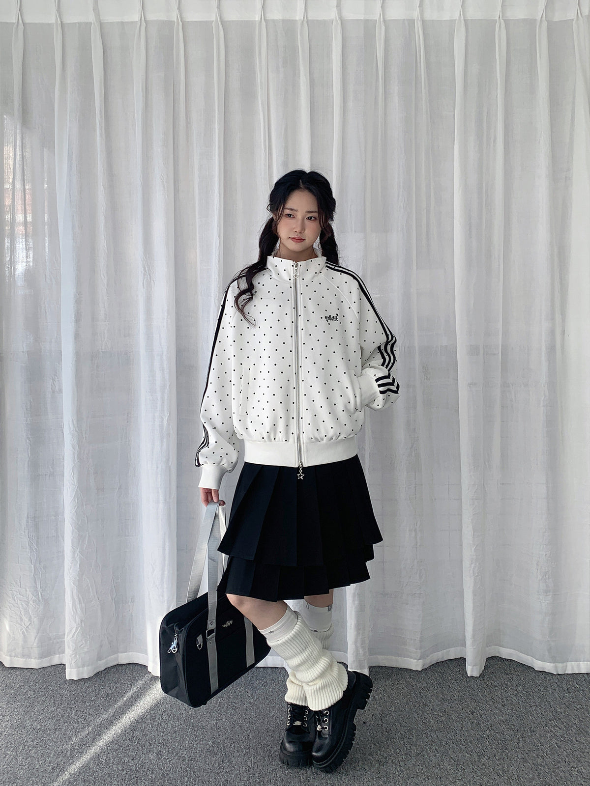 Polka Dot Contrast-Stripe Track Jacket