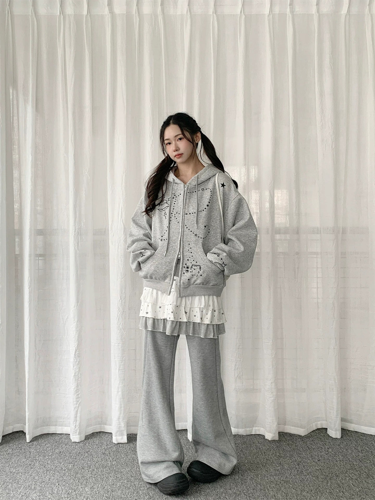 Bunny-Ear Star Doodle Zip-Up Hoodie
