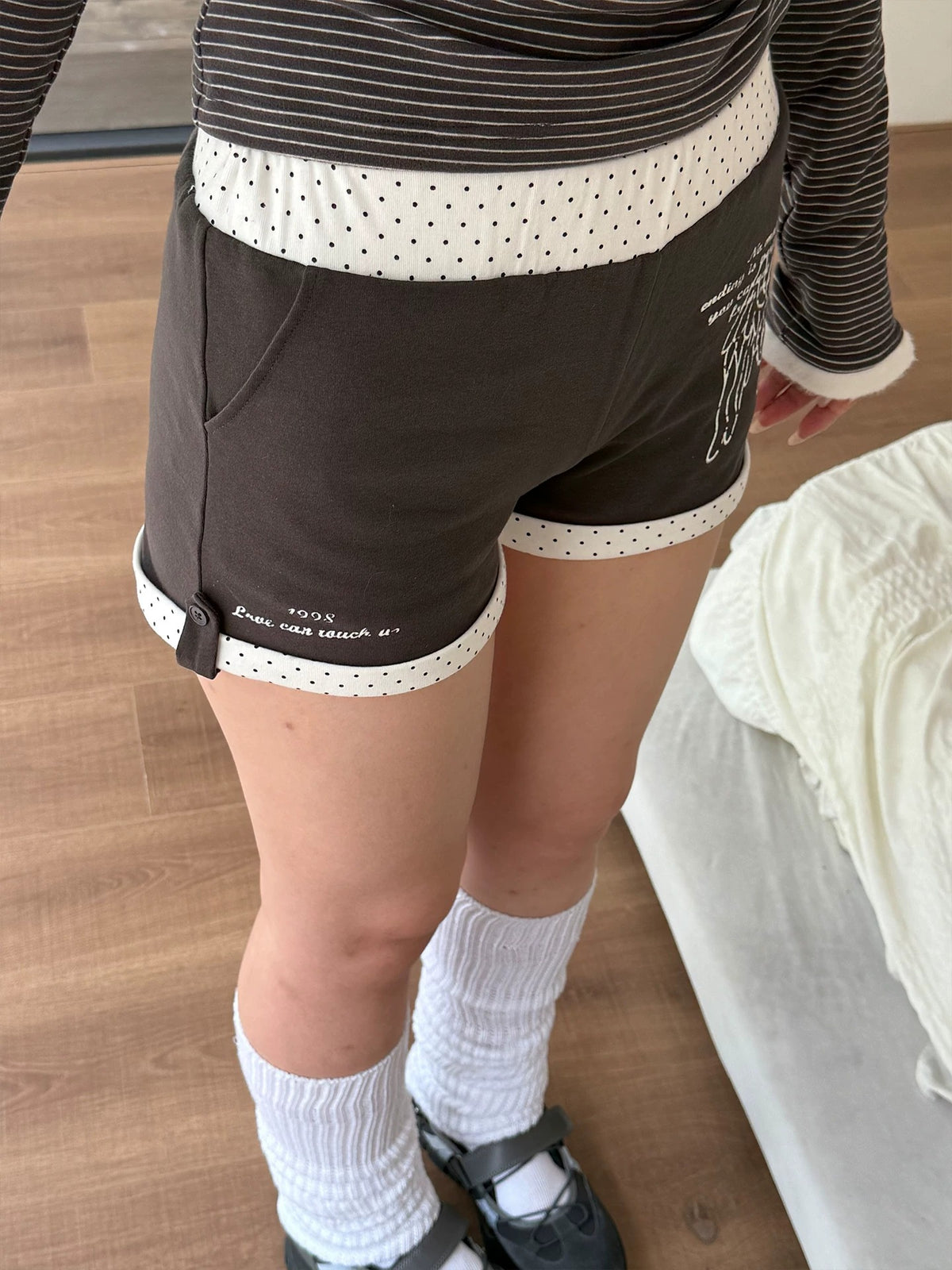 Angel Wing Polka Dot Trim Fitted Shorts