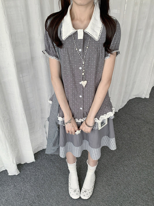 Polka Dot Peter Pan Collar Ruffle-Hem Blouse