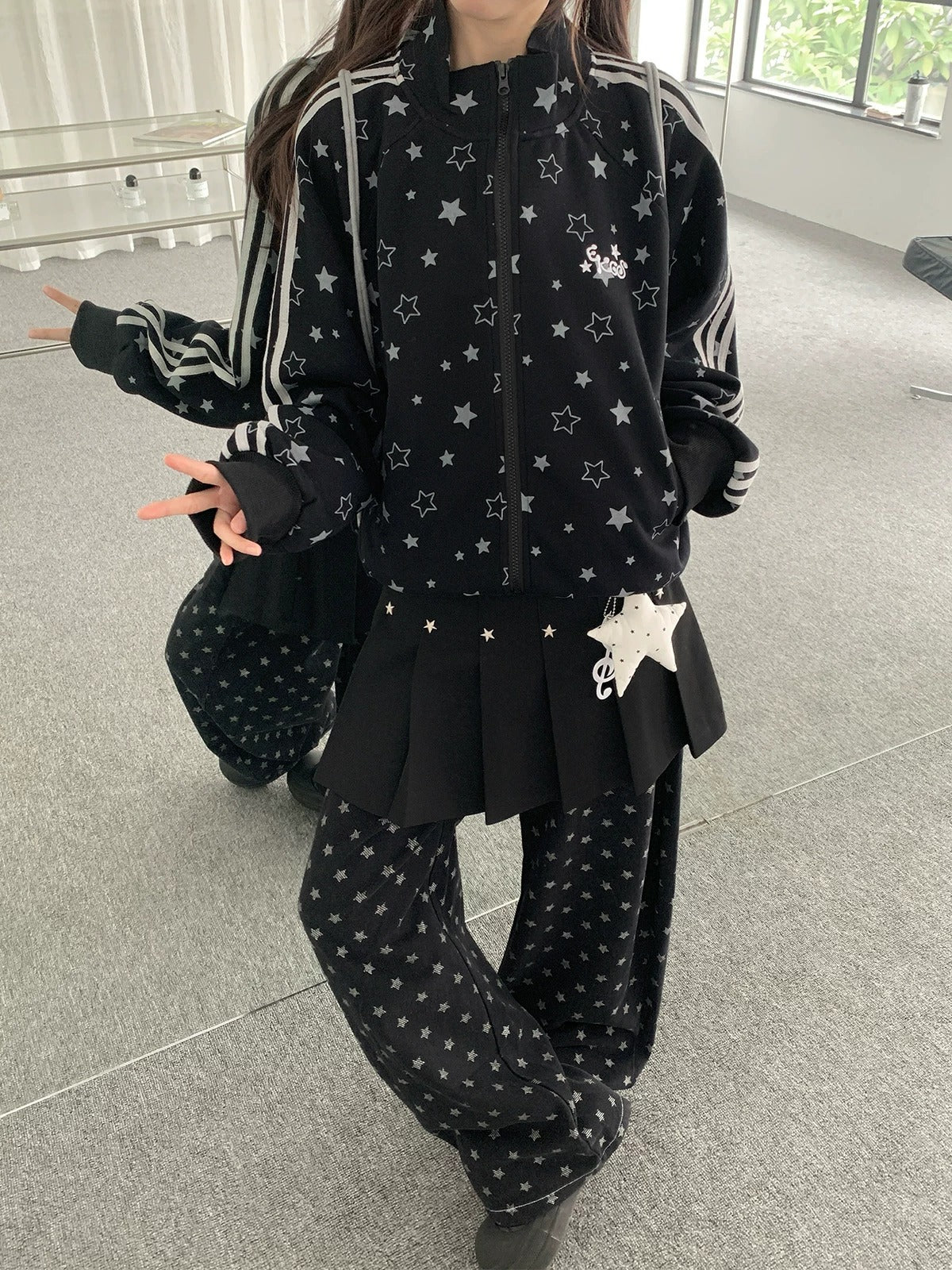 Allover Star Print Track Zip Jacket