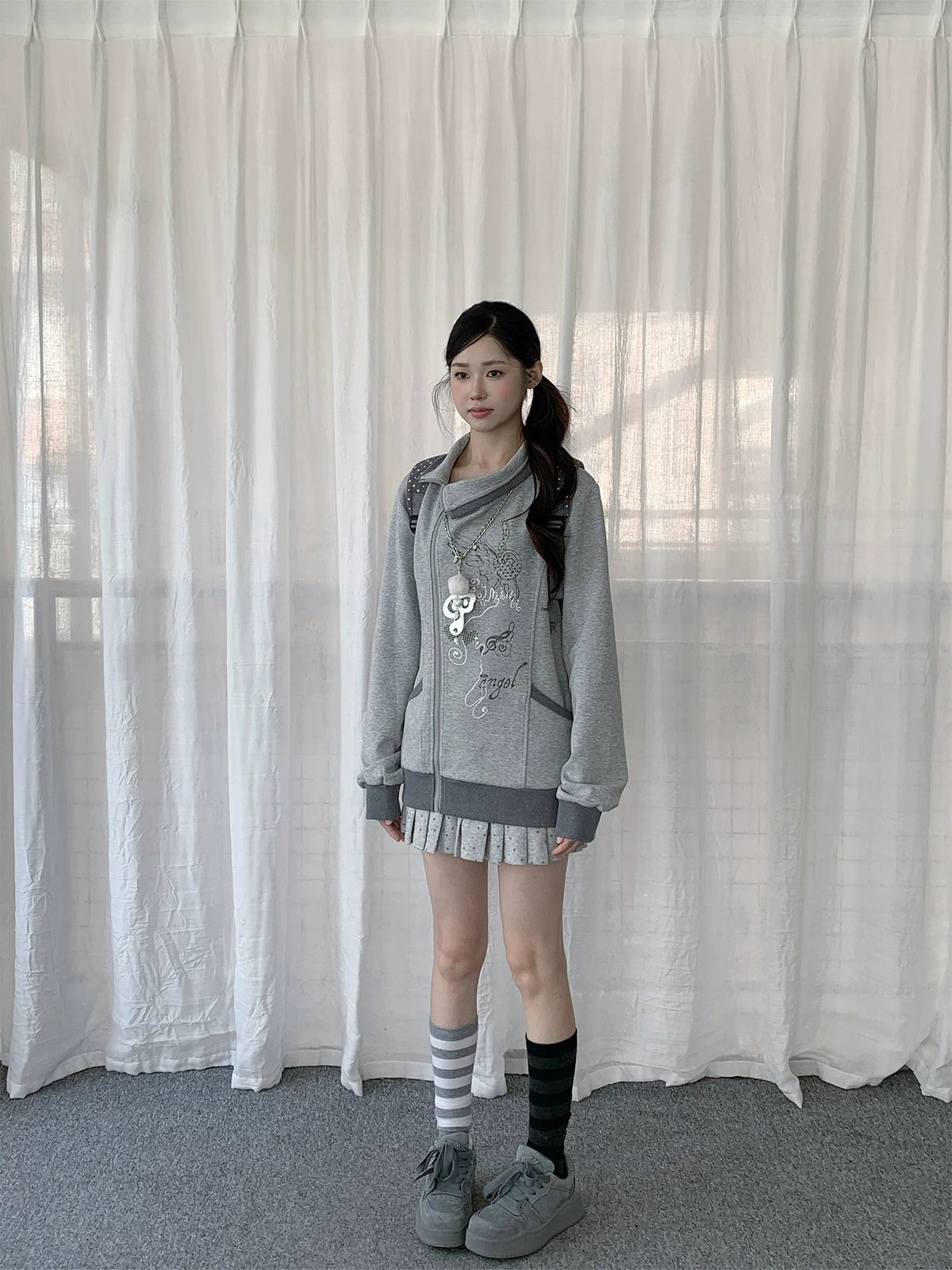Music Angel Asymmetric Zip-Up Jacket