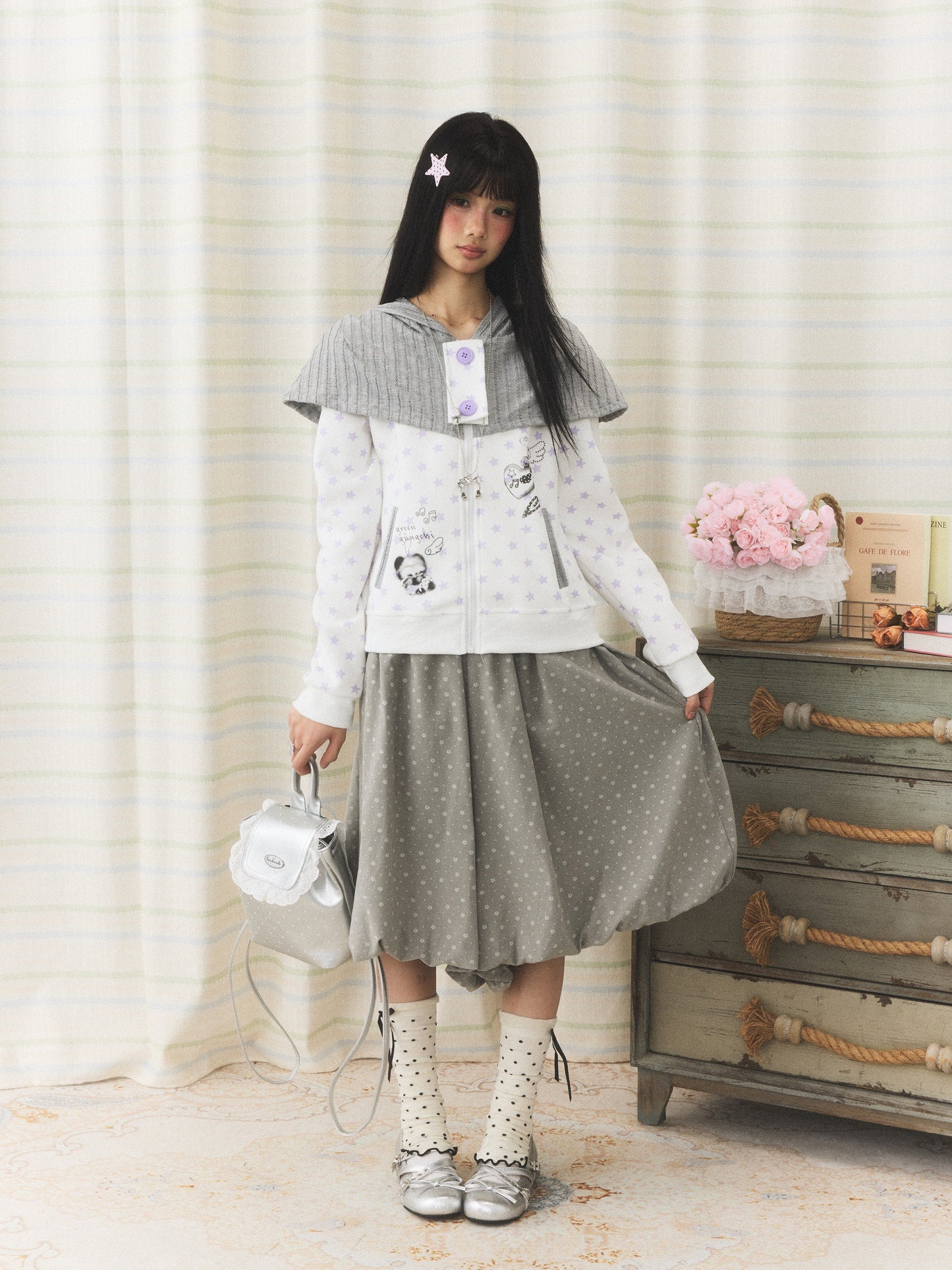 Starfall Cape-Layer Zip-Up Hoodie