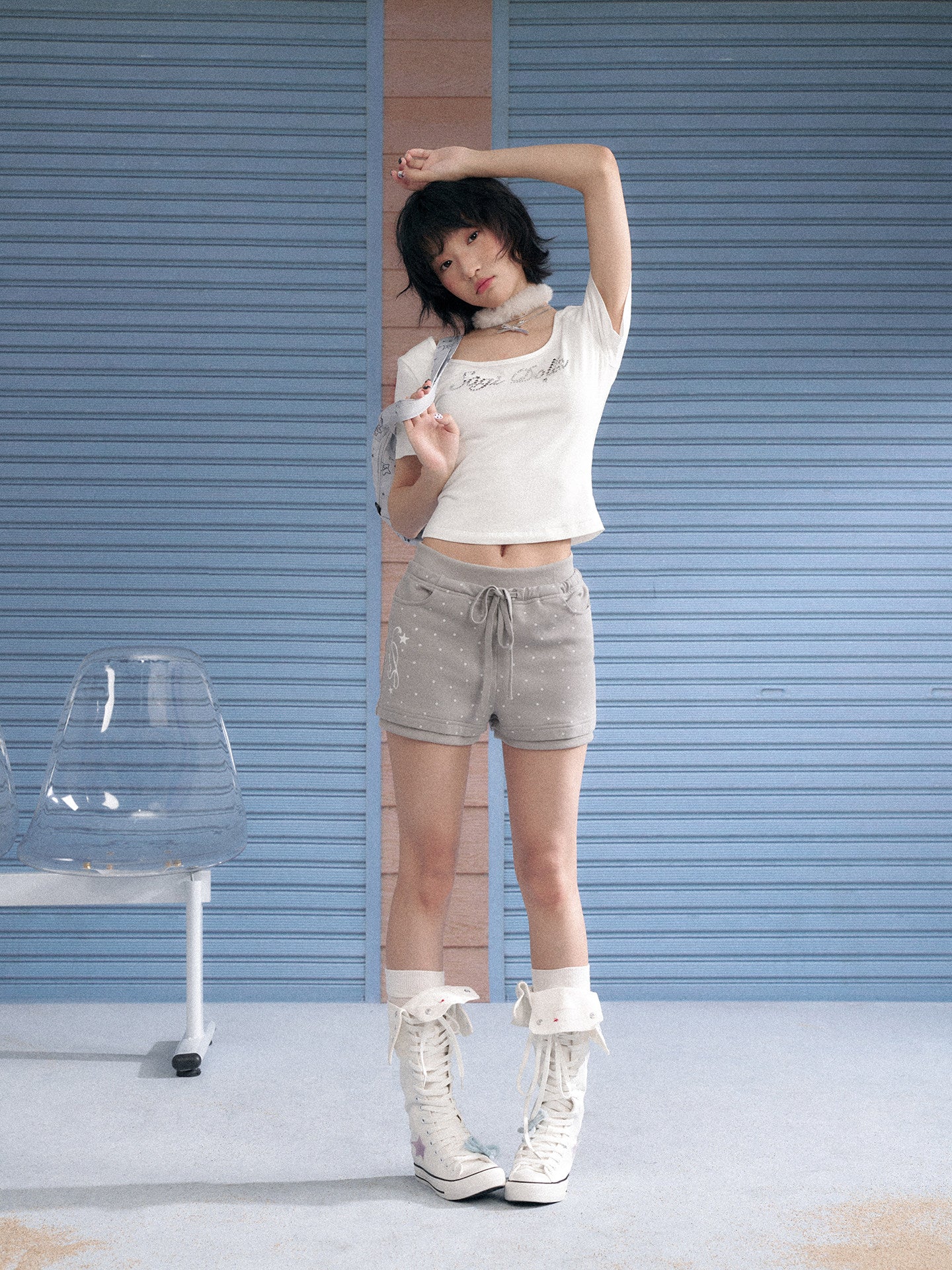 Angel Wing Lace-Up Rhinestone Tee