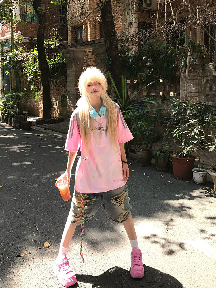 Anime Girl Jersey — Y2K Glossy V-Neck