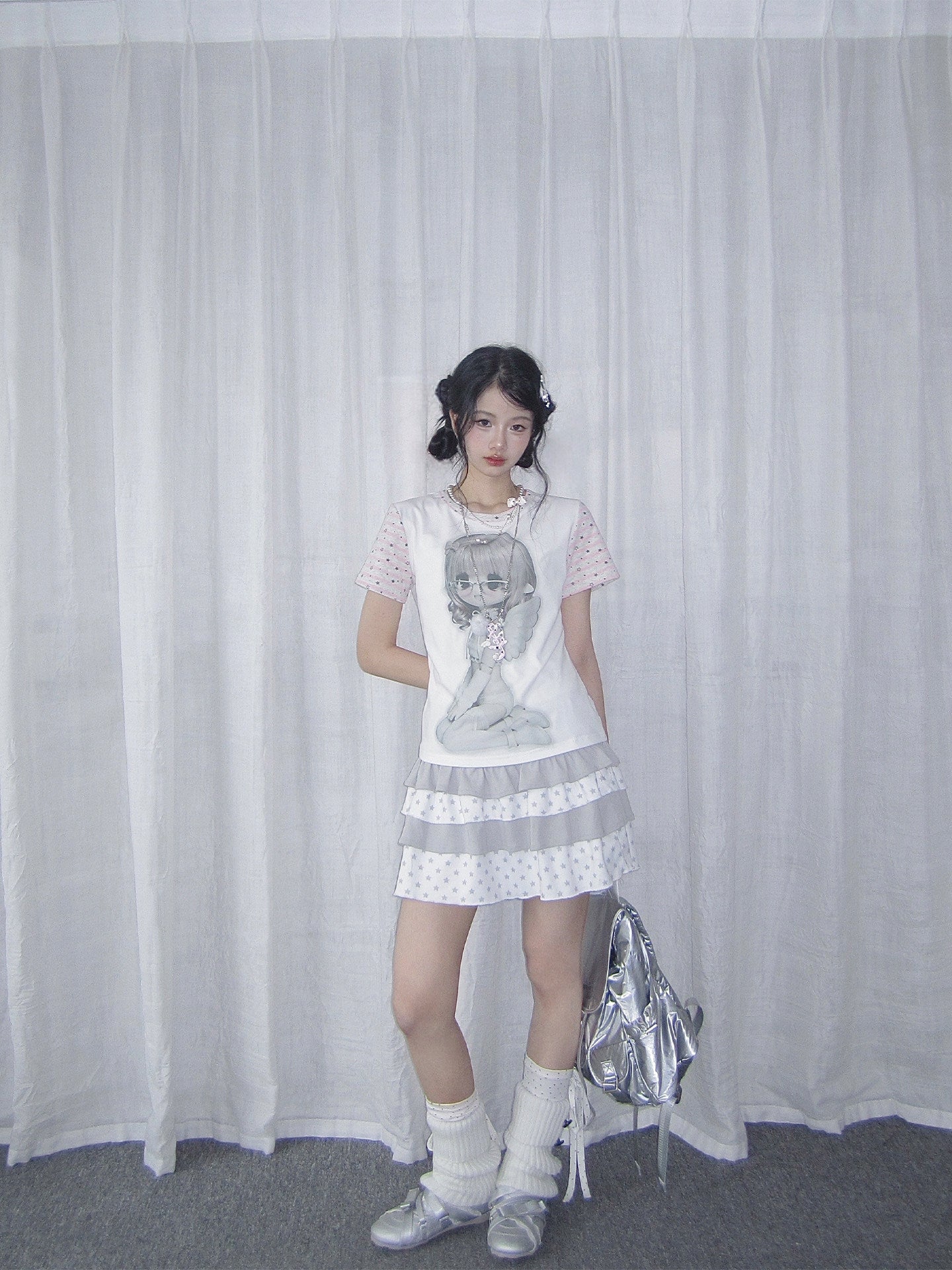 Angel Girl Contrast-Sleeve Graphic Tee