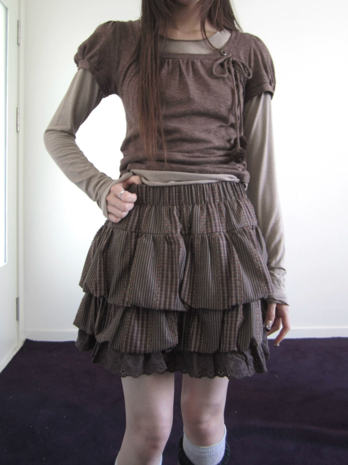 Plaid Layered Ruffle Mini Skirt