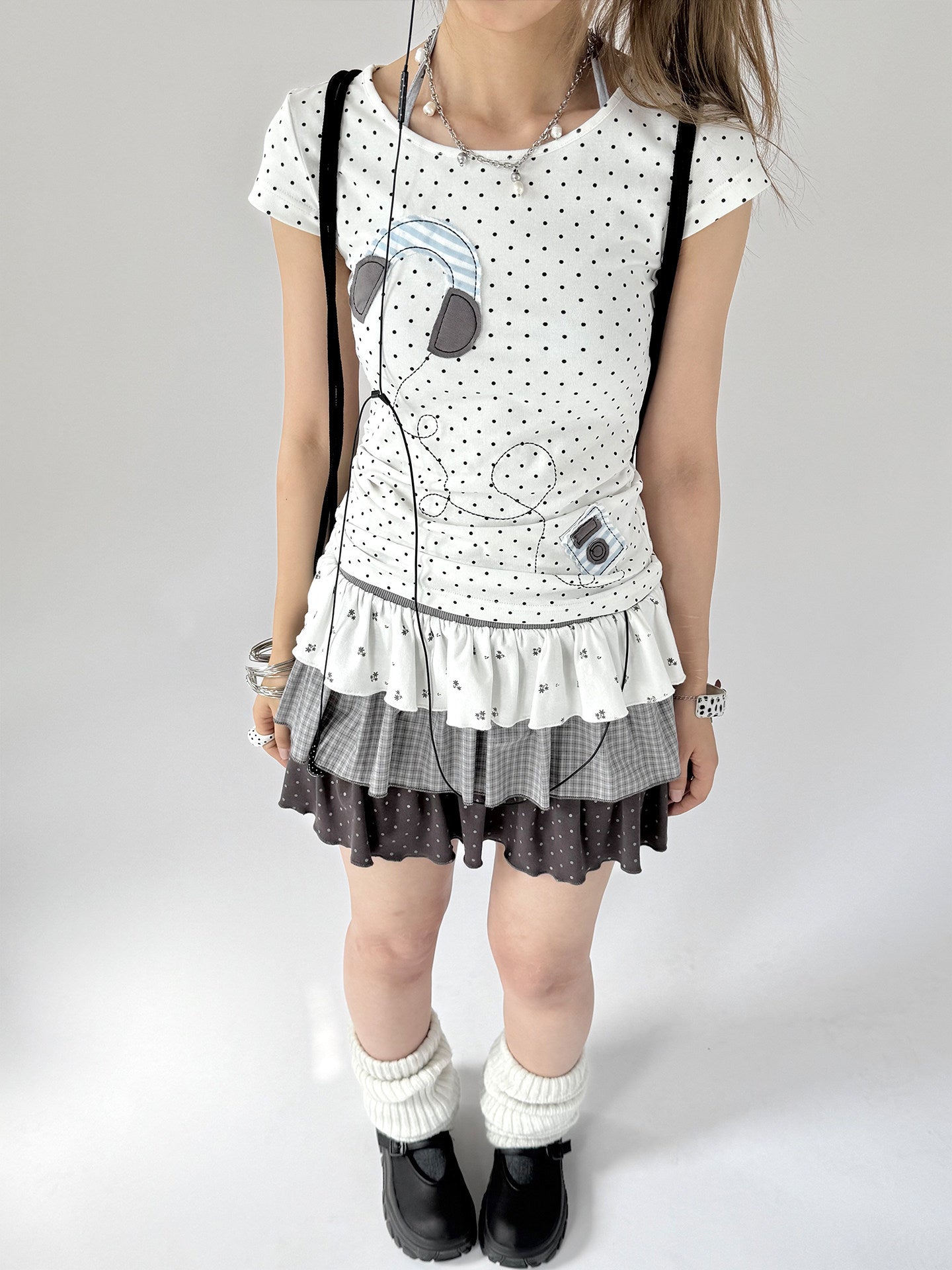 Floral Plaid Tiered Low-Rise Mini Skirt