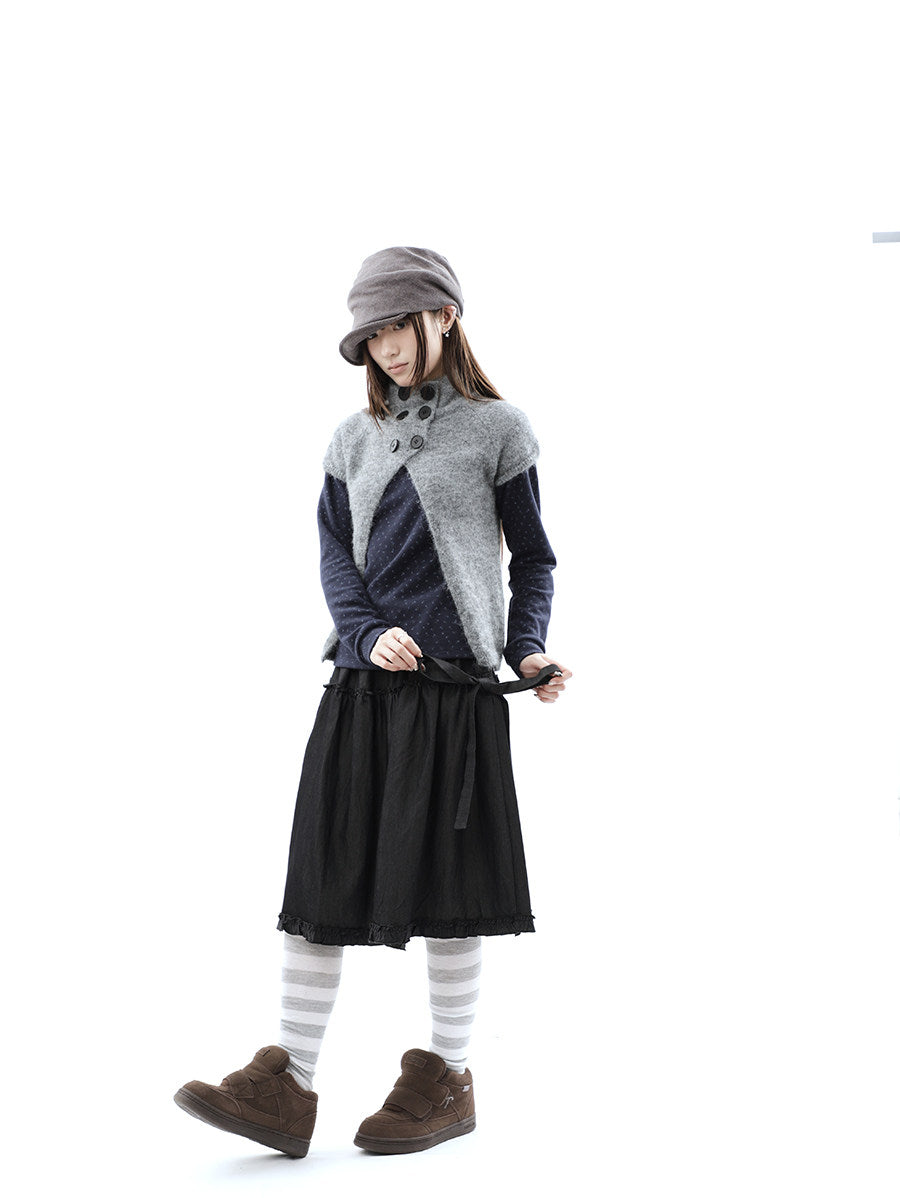 Washed Black Ruffle-Tiered Denim Midi Skirt